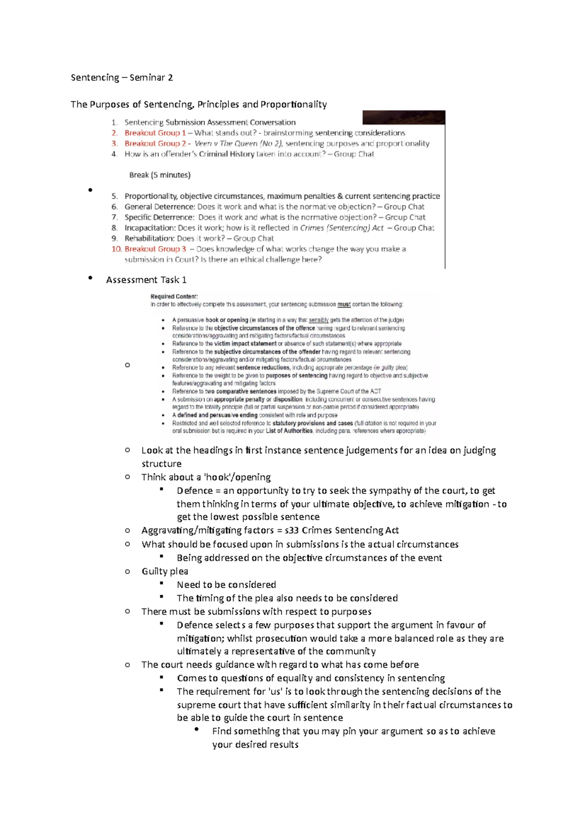 Sentencing - Seminar 2 - Sentencing – Seminar 2 The Purposes of ...
