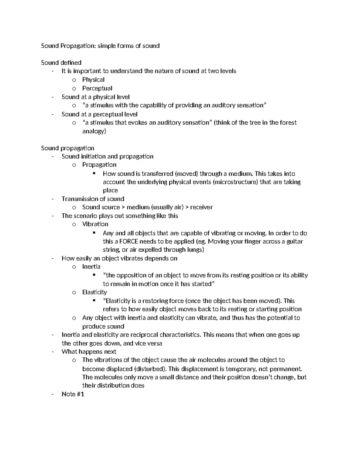 Sound Propagation - class notes - Sound Propagation: simple forms of ...