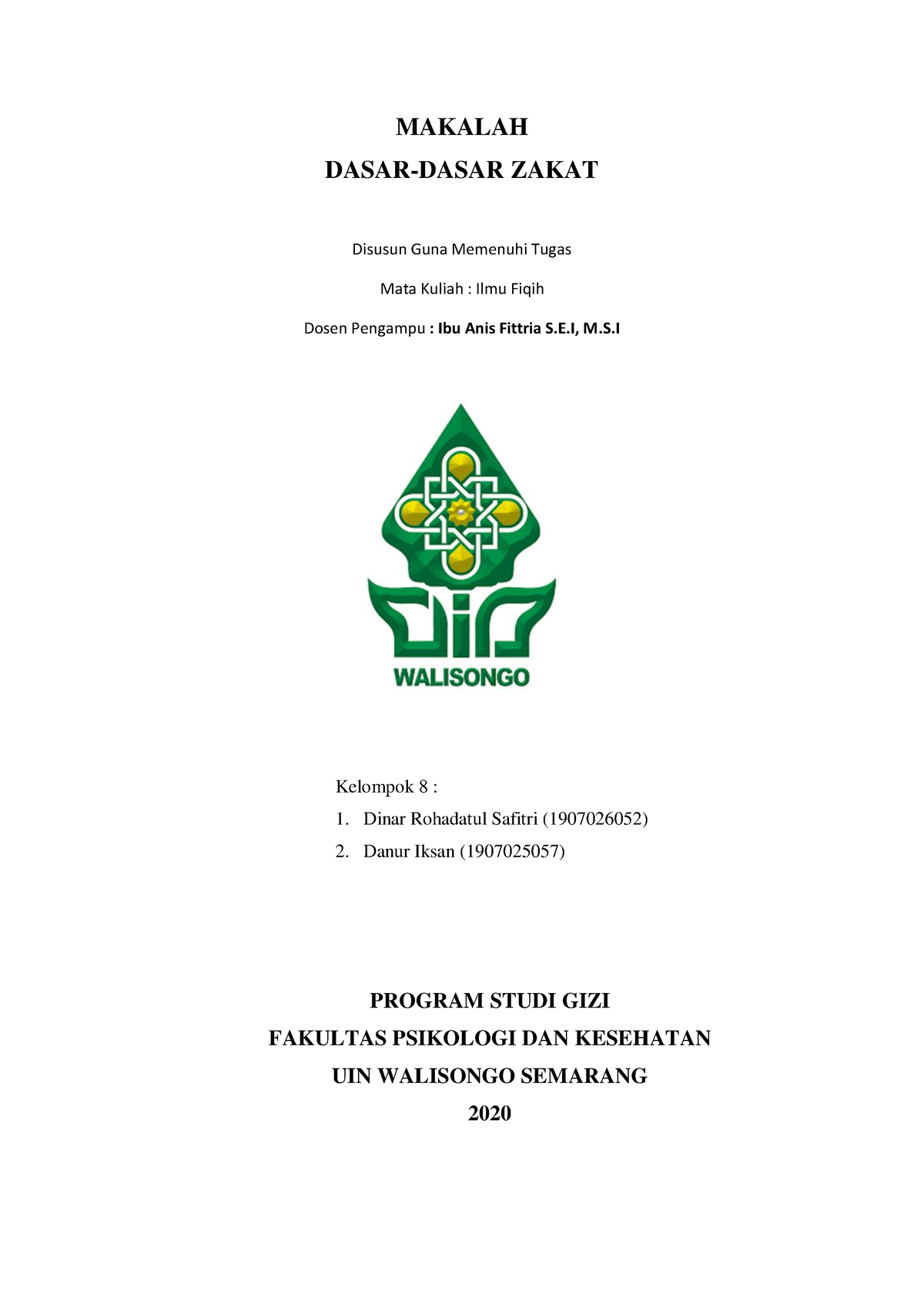 Ilmu Fiqih Dasar-dasar Zakat - MAKALAH DASAR-DASAR ZAKAT Disusun Guna ...