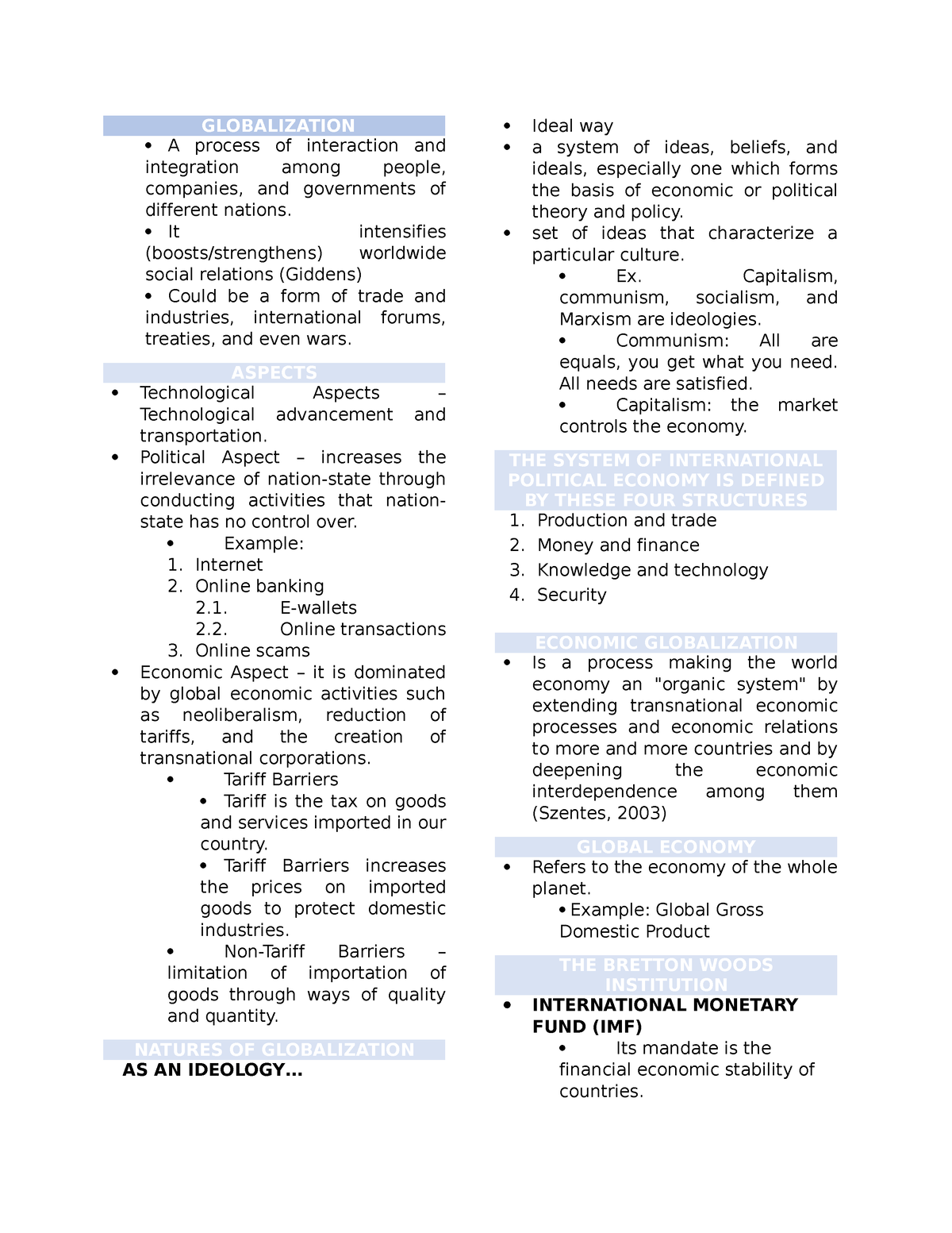 Contemporary World Transes - GLOBALIZATION A process of interaction and ...