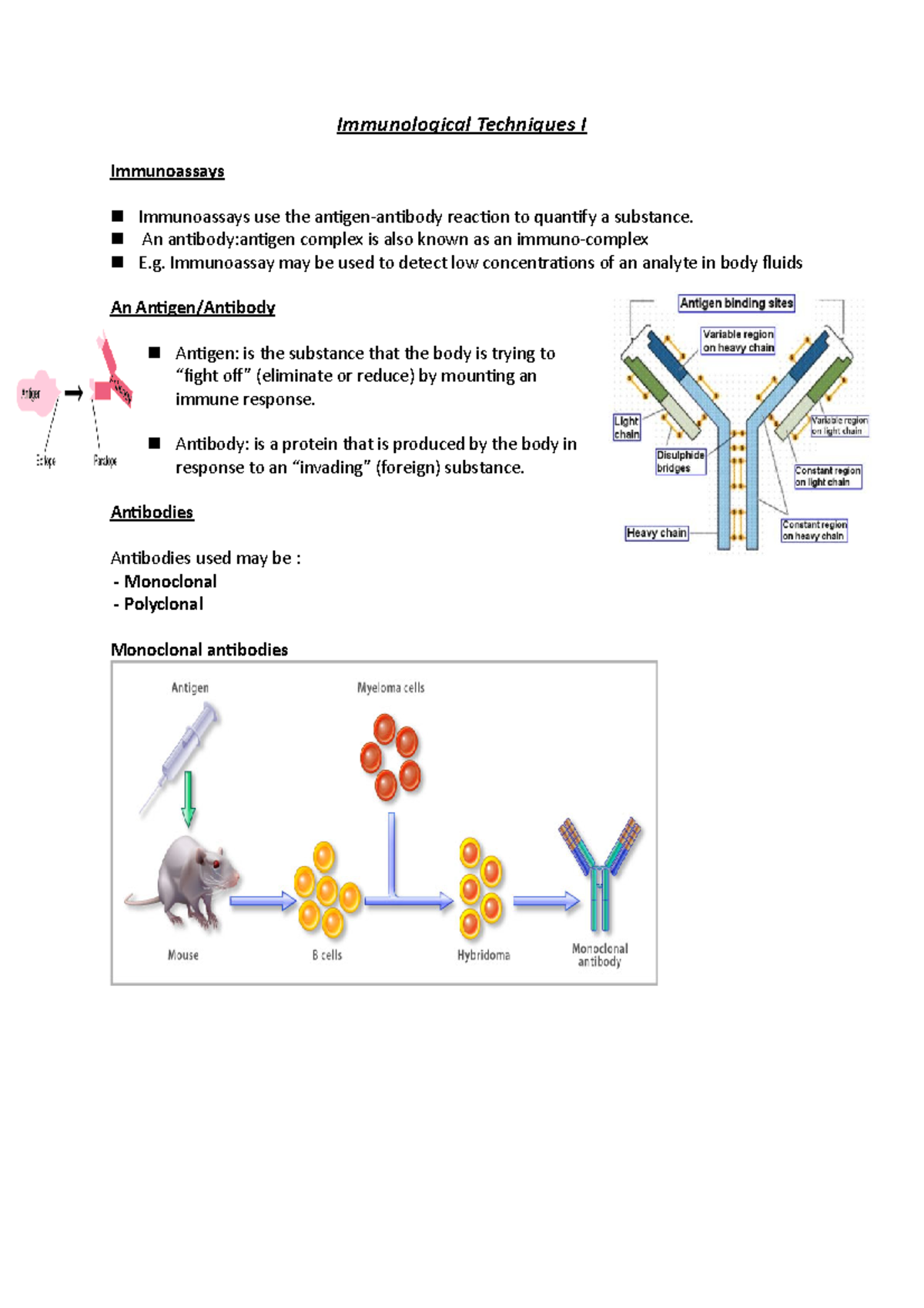 Immunological Techniques I - Immunological Techniques I Immunoassays n ...
