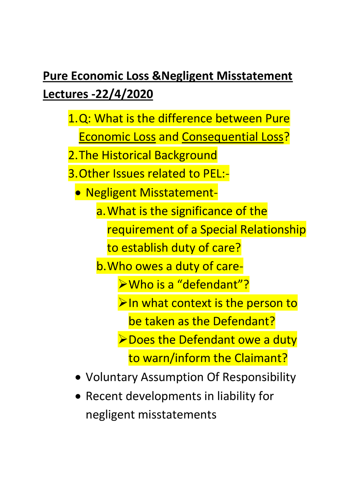 tort-notes-pure-economic-loss-lecture-pure-economic-loss