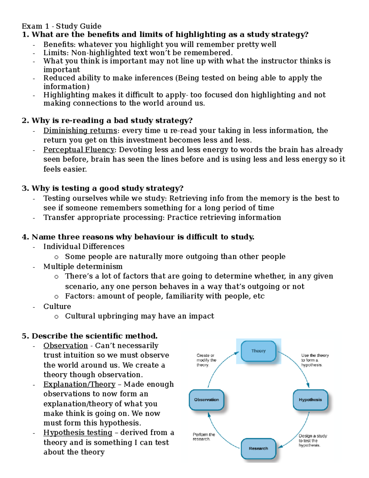 Psych Exam 1 Review - Exam 1 - Study Guide What Are The Benefits And ...