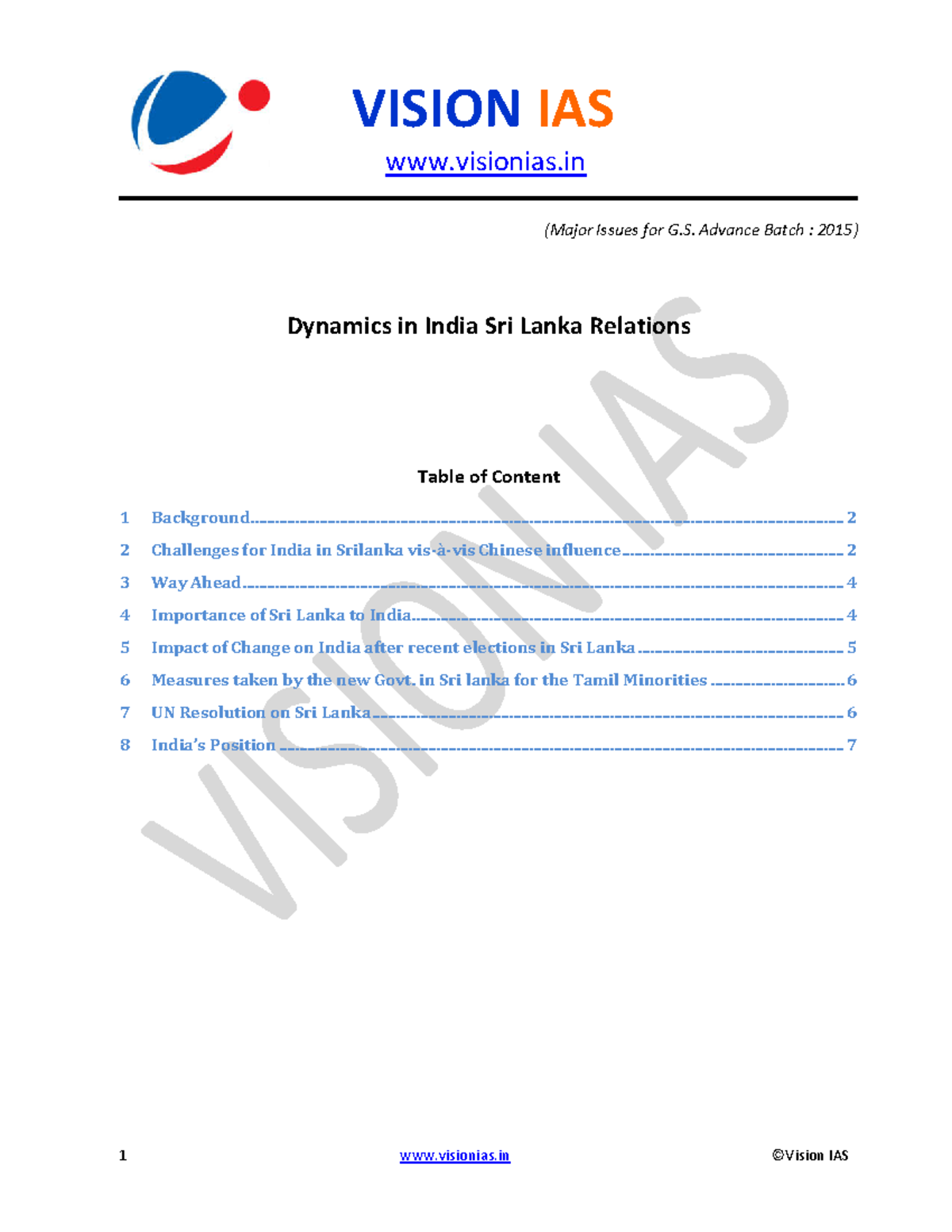 Dynamics In India Sri Lanka Relations Final - VISION IAS Visionias ...