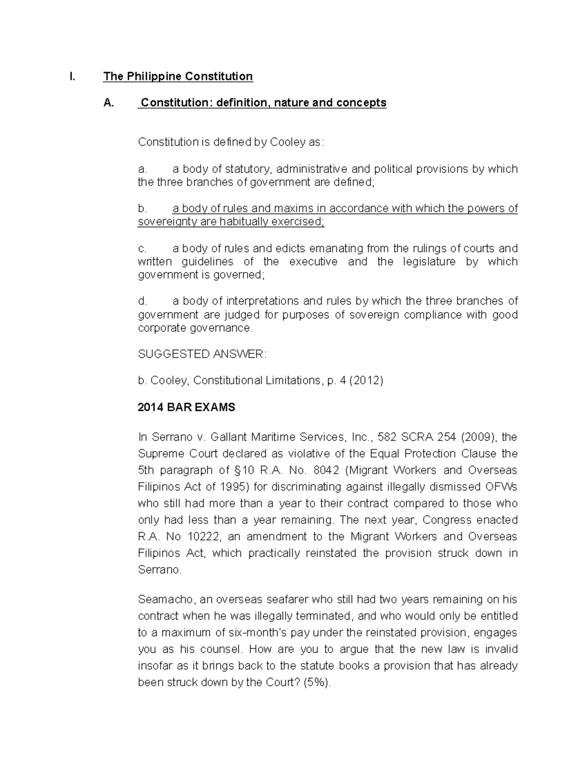 Bar Questions and Answers Political Law 1 - I. The Philippine ...