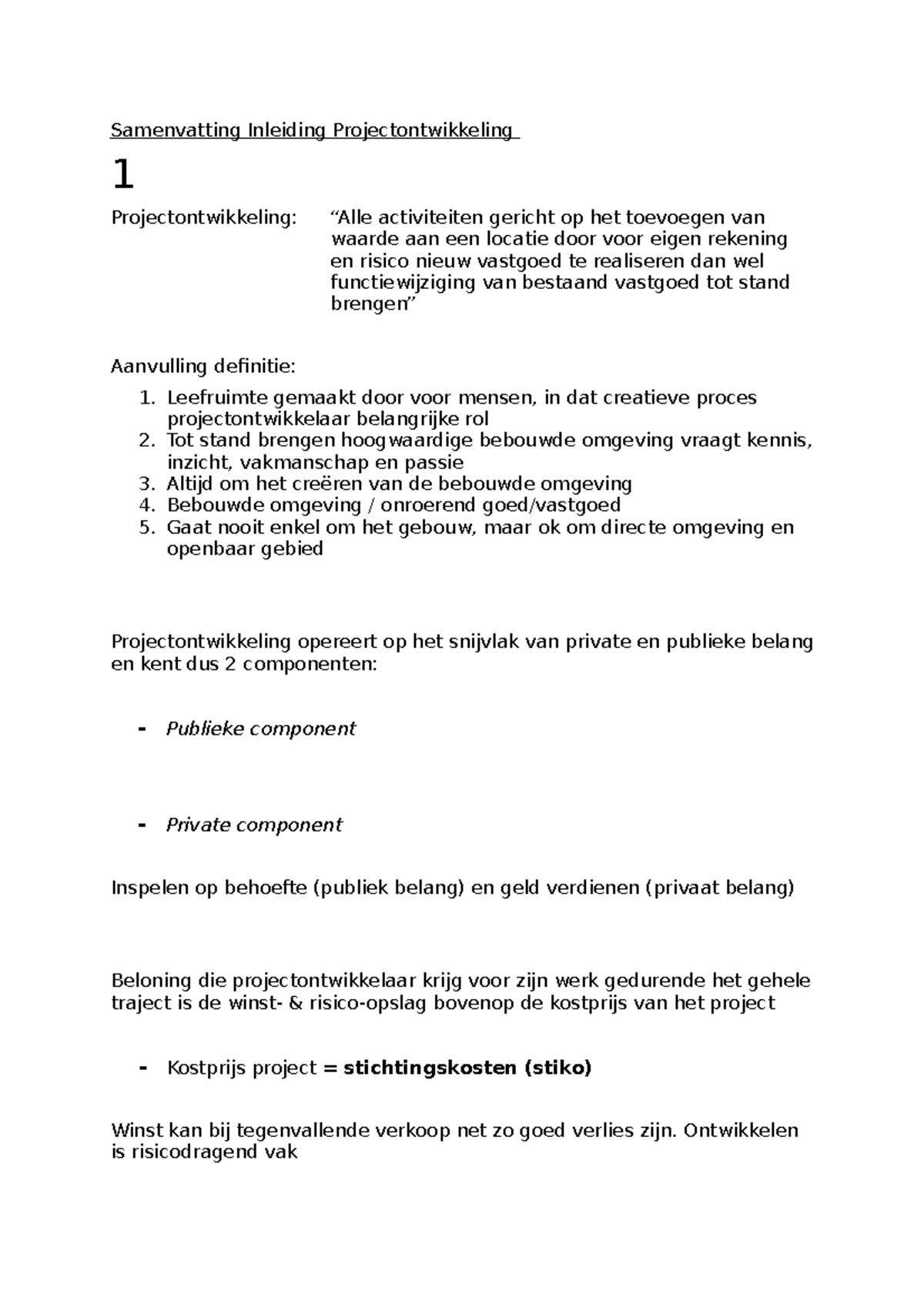 Projectontwikkeling tentamenvoorbereiding - Samenvatting Inleiding ...