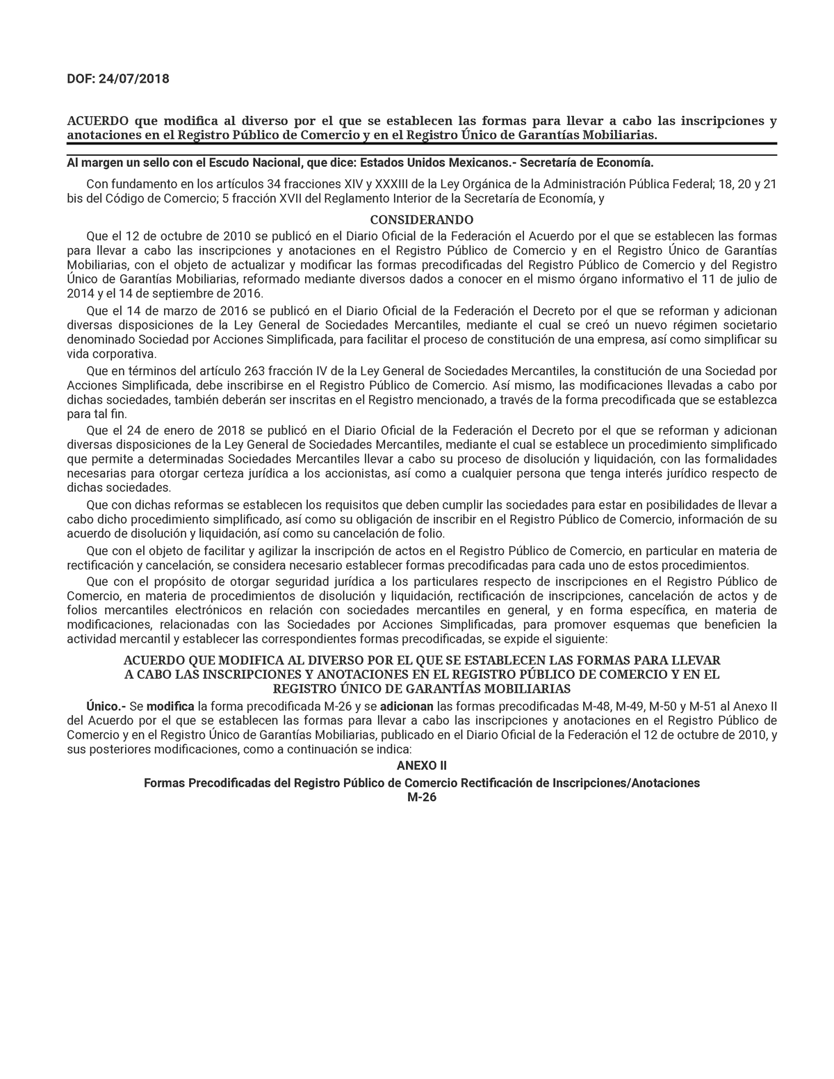 DOF-Diario Oficial De La Federación - DOF: 24/07/ ACUERDO Que Modifica ...