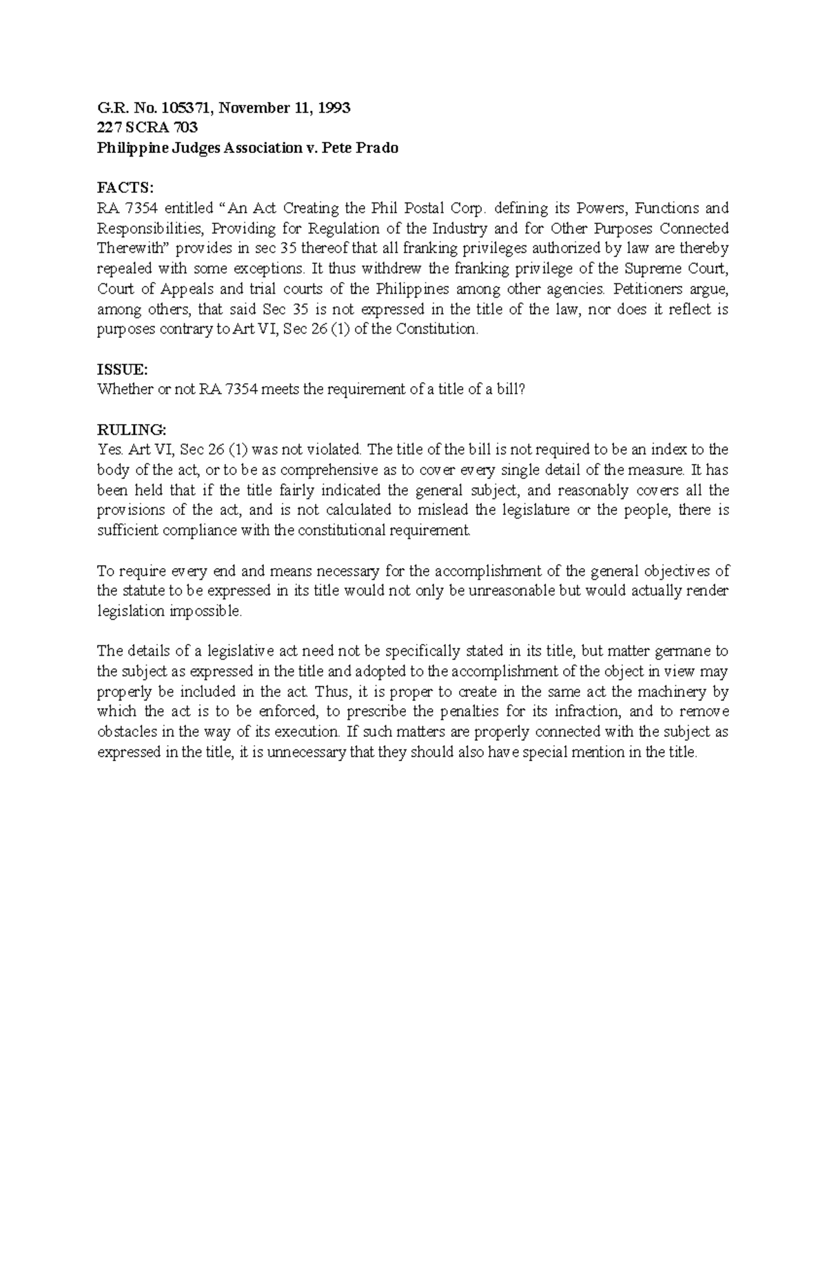 Philippine Judges Association v. Prado - G. No. 105371, November 11