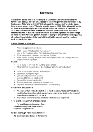 Seminar 8- Easements - B Land Law Seminar 8 – Easements Structure For ...