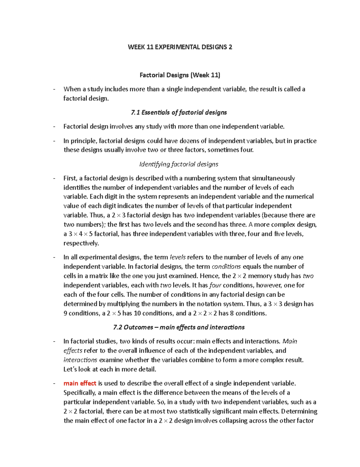 PSY200 Week 11 Experimental Designs ll Notes - WEEK 11 EXPERIMENTAL ...