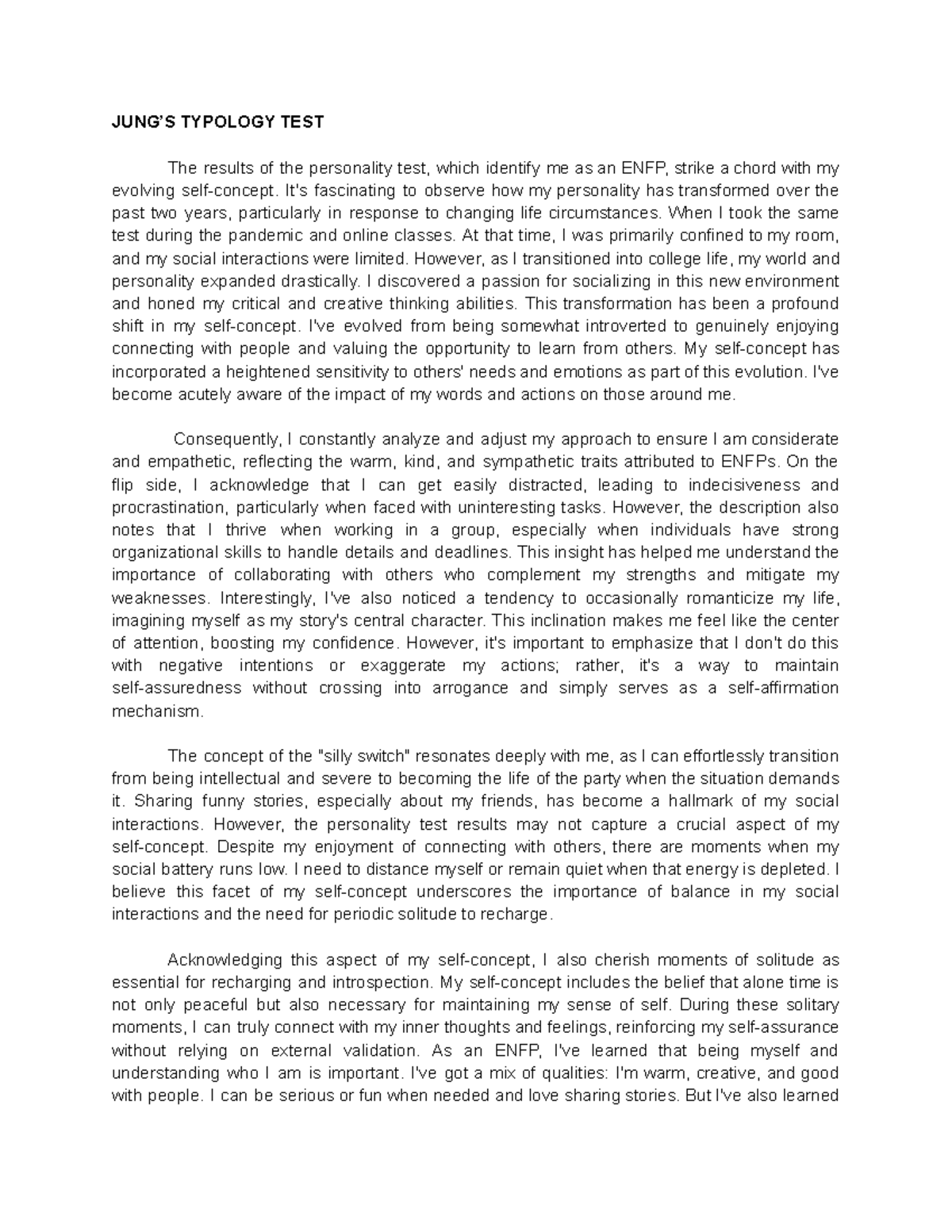 Typology Test GEUSELF subject - JUNG’S TYPOLOGY TEST The results of the ...
