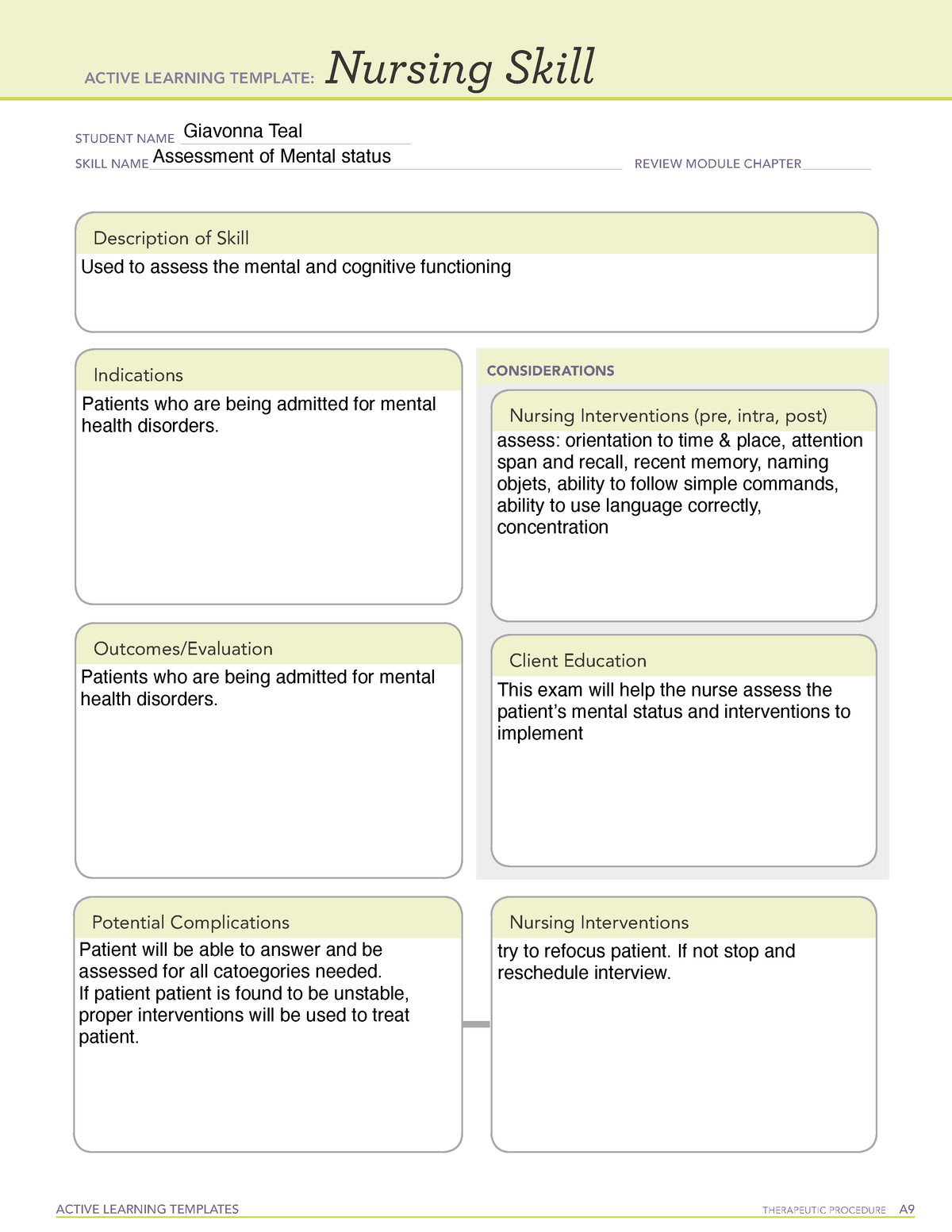 Assessment of mental status - ACTIVE LEARNING TEMPLATES THERAPEUTIC ...