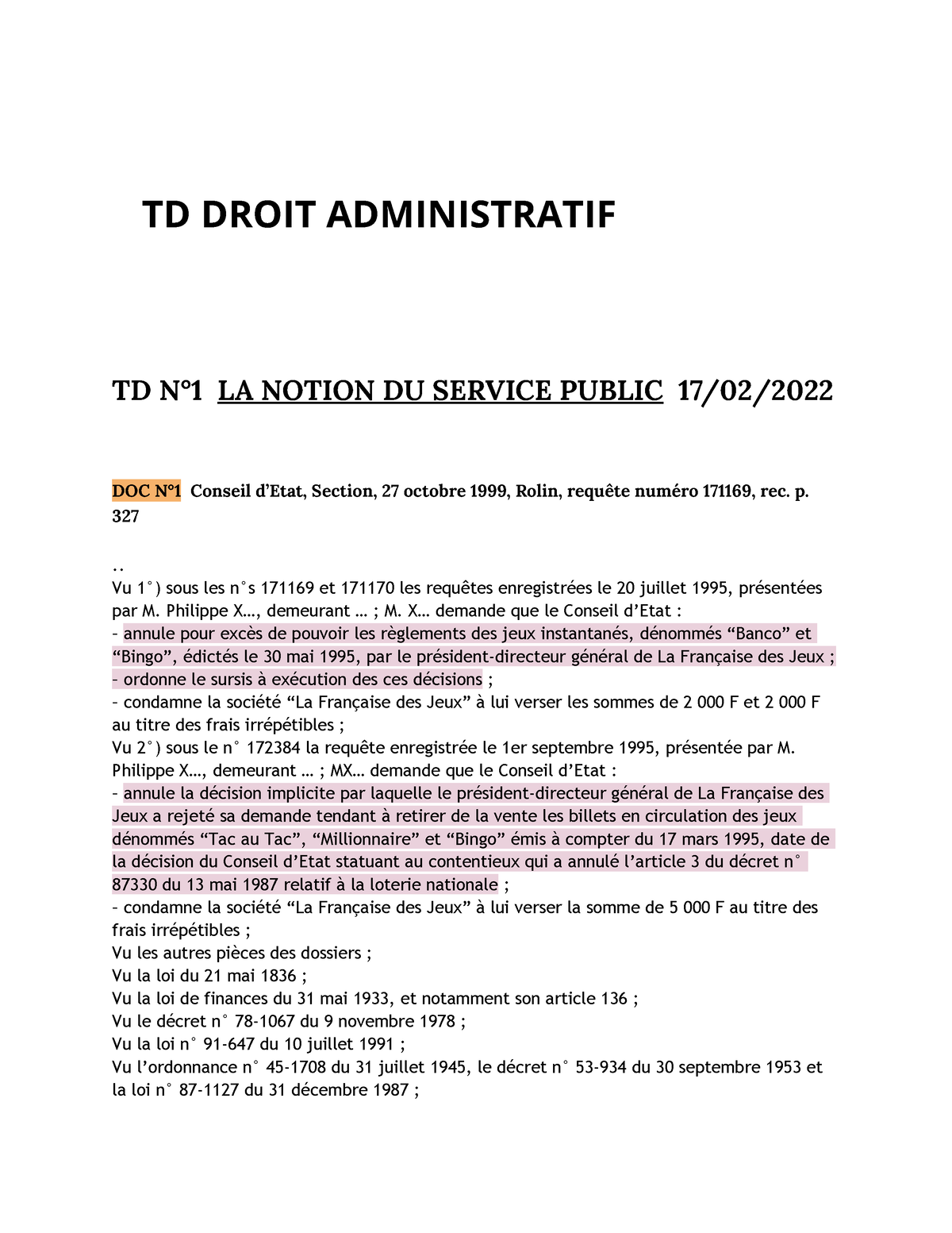 TD Droit Administratif - TD DROIT ADMINISTRATIF TD N°1 LA NOTION DU ...