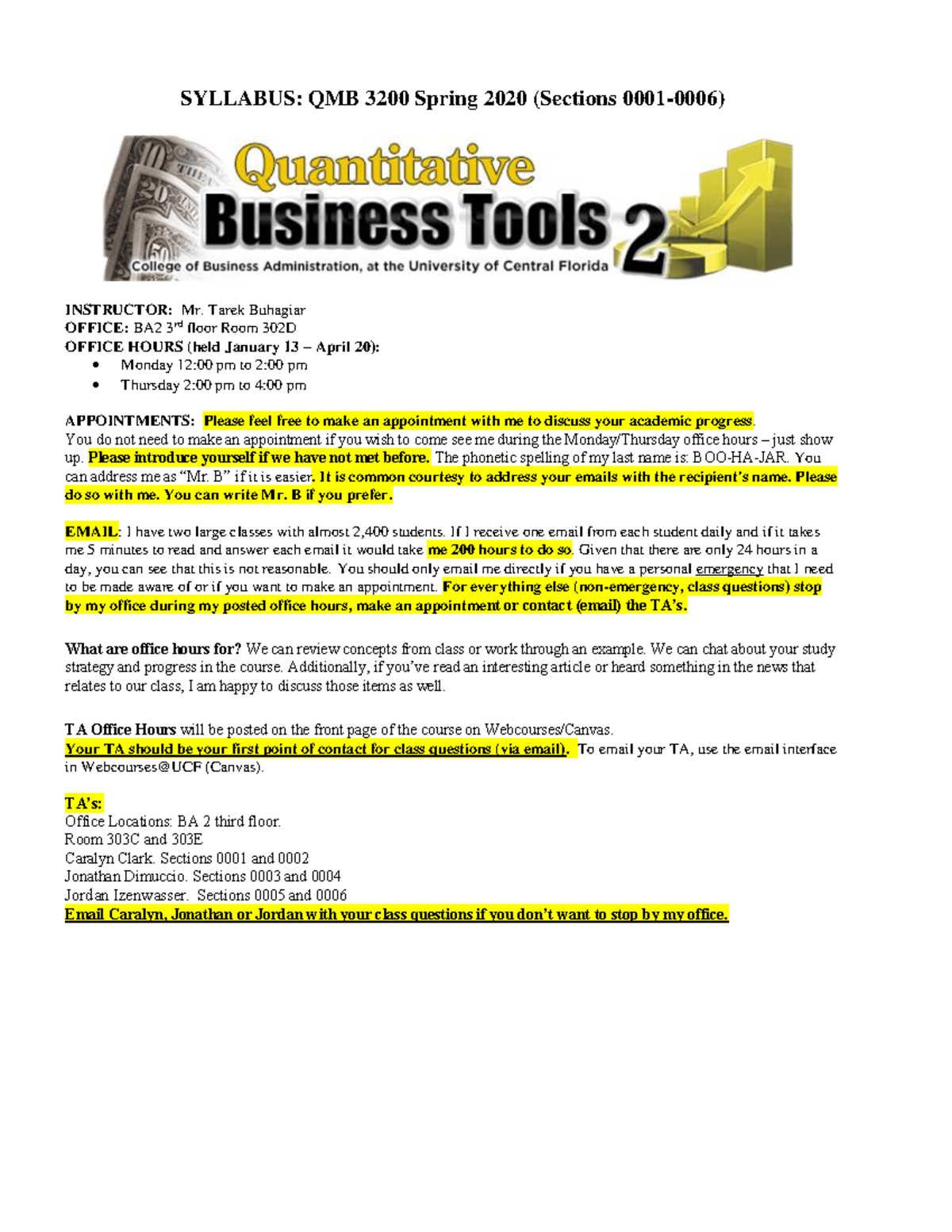 Quantitative Business Tools II (QMB 3200) Course Syllabus - SYLLABUS ...