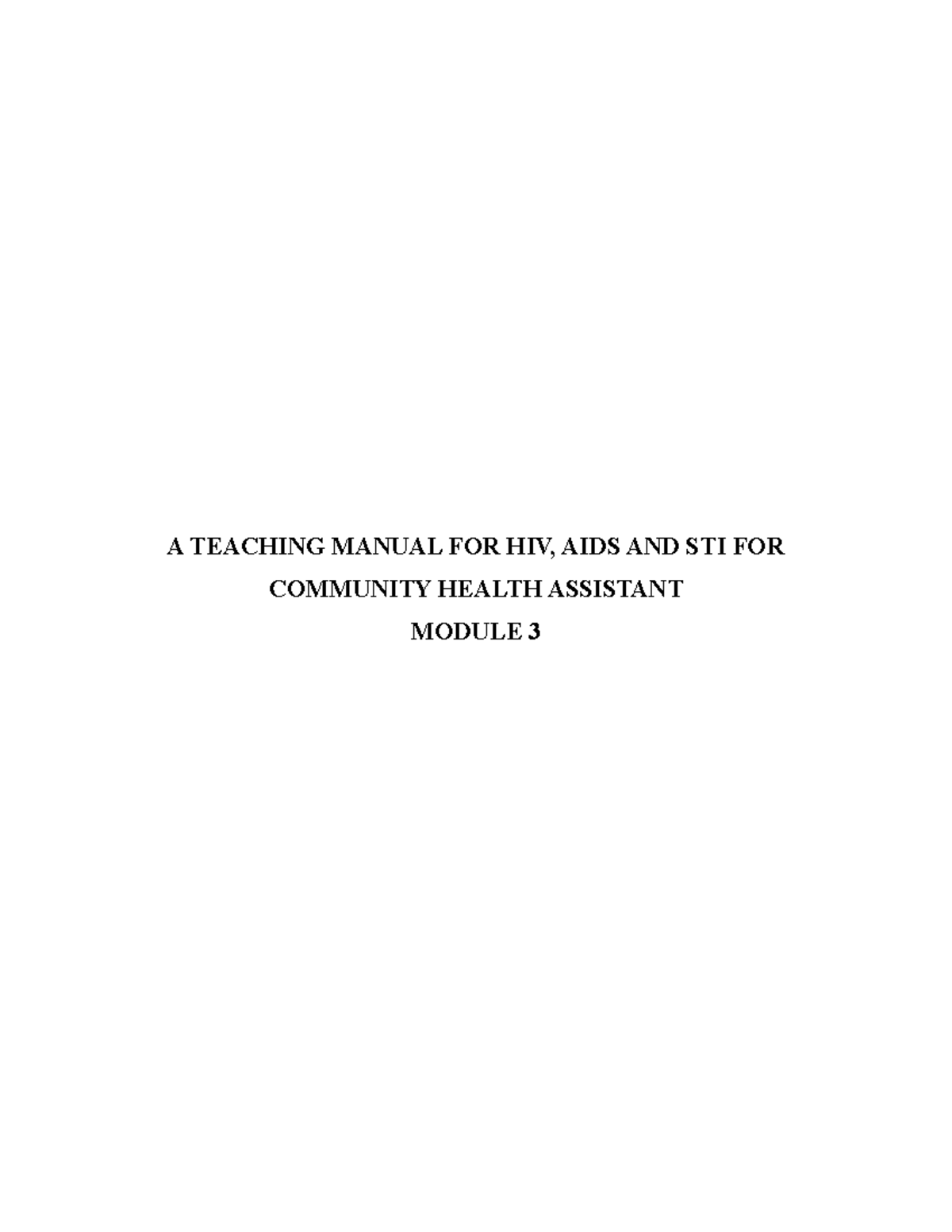 Teaching Manual Module 3 HIV AIDS AND STIS - A TEACHING MANUAL FOR HIV ...