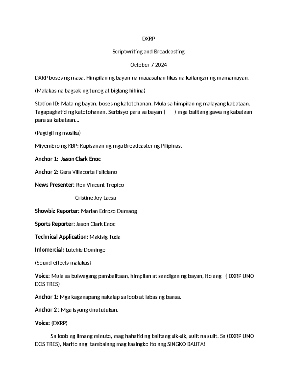 Broadcasting - Dspc - DXRP Scriptwriting and Broadcasting October 7 ...