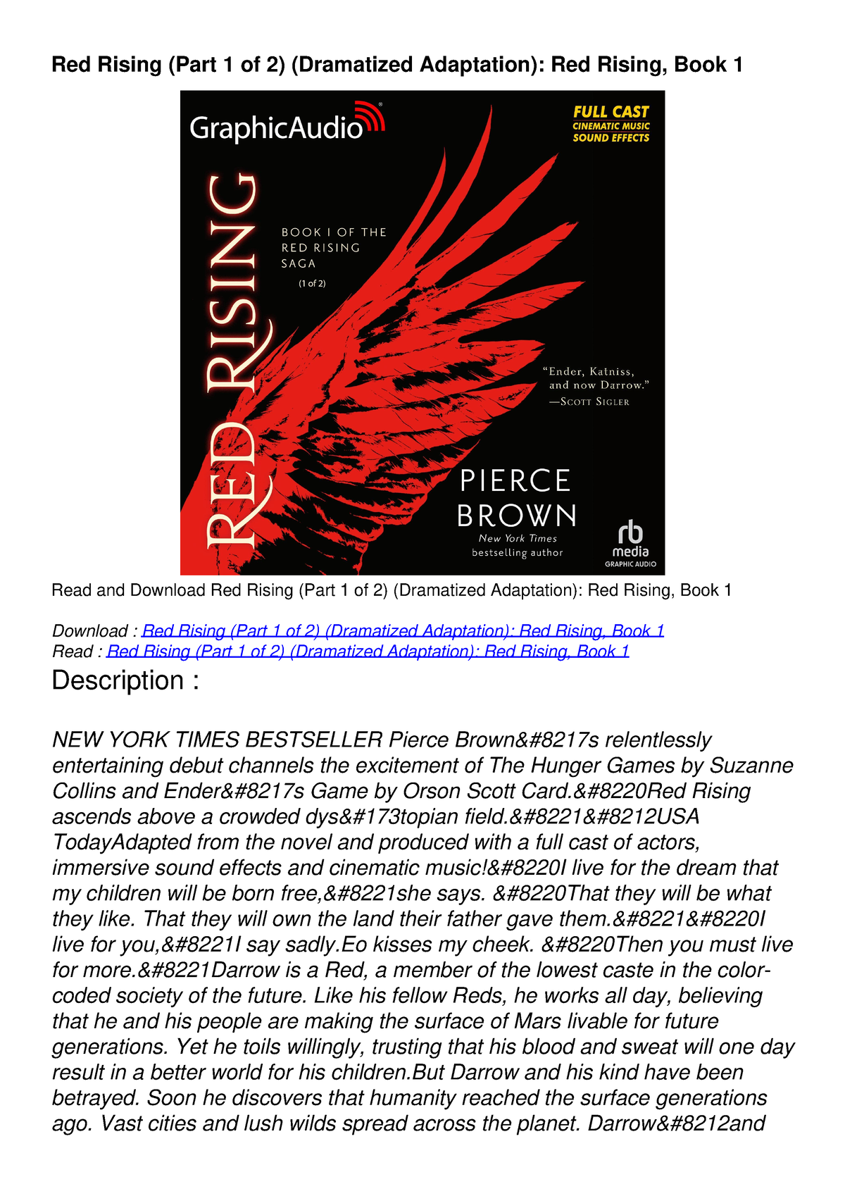 PDF BOOK Red Rising (Part 1 Of 2) (Dramatized Adaptation): Red Rising ...