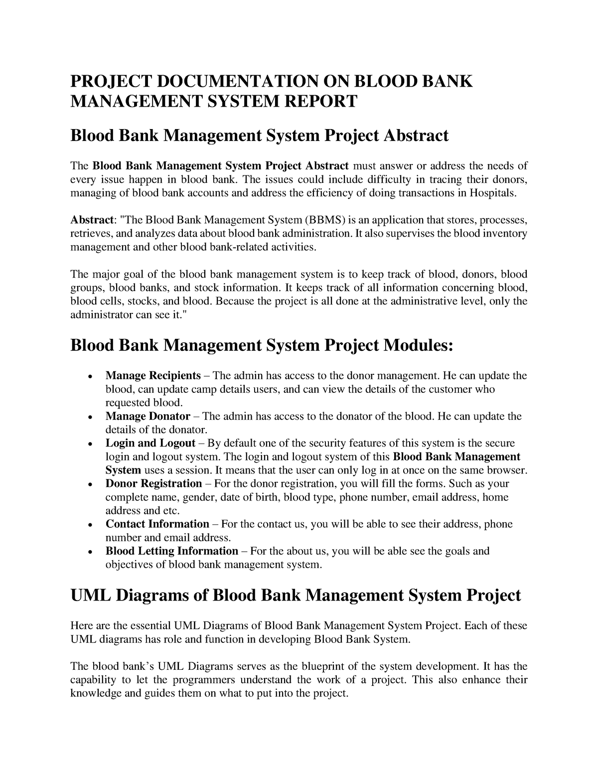 Online Blood Bank Management System Project Report Pdf