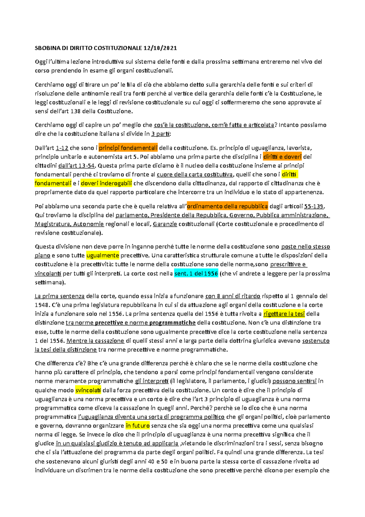 La Costituzione, i suoi principi e la revisione costituzionale