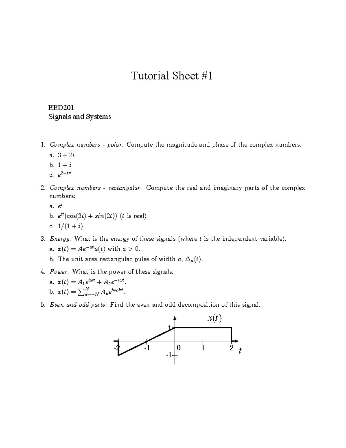 Tutorial Sheet #1 - ELE 301 Sept. 19, 2011 Signals And Systems Handout ...