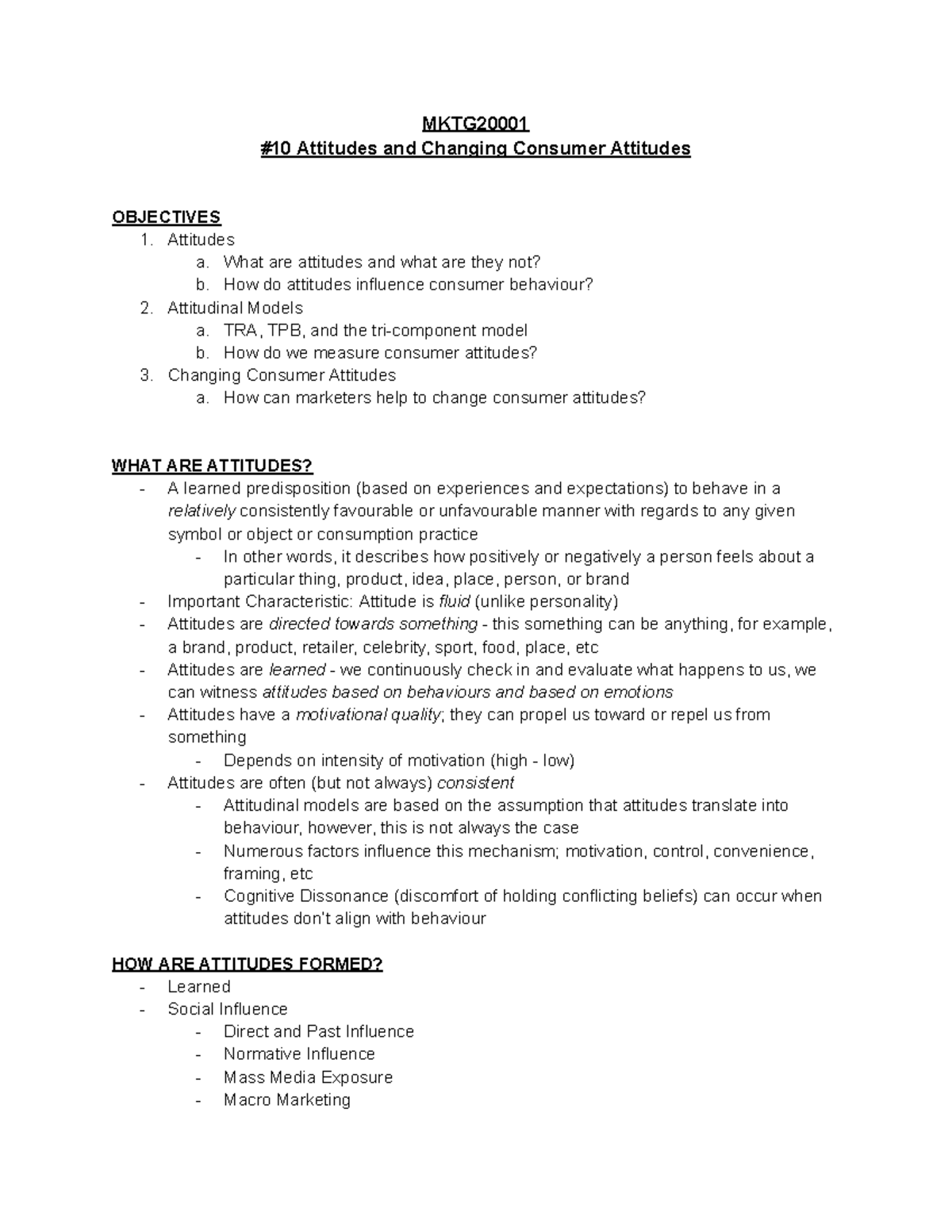 MKTG2000 1+Lecture 10 - ... - MKTG #10 Attitudes and Changing Consumer ...