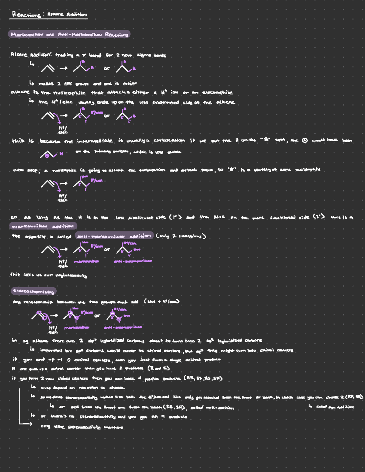 Orgo chem 1 reactions - reaction notes - Reactions : Alkene Addition ...