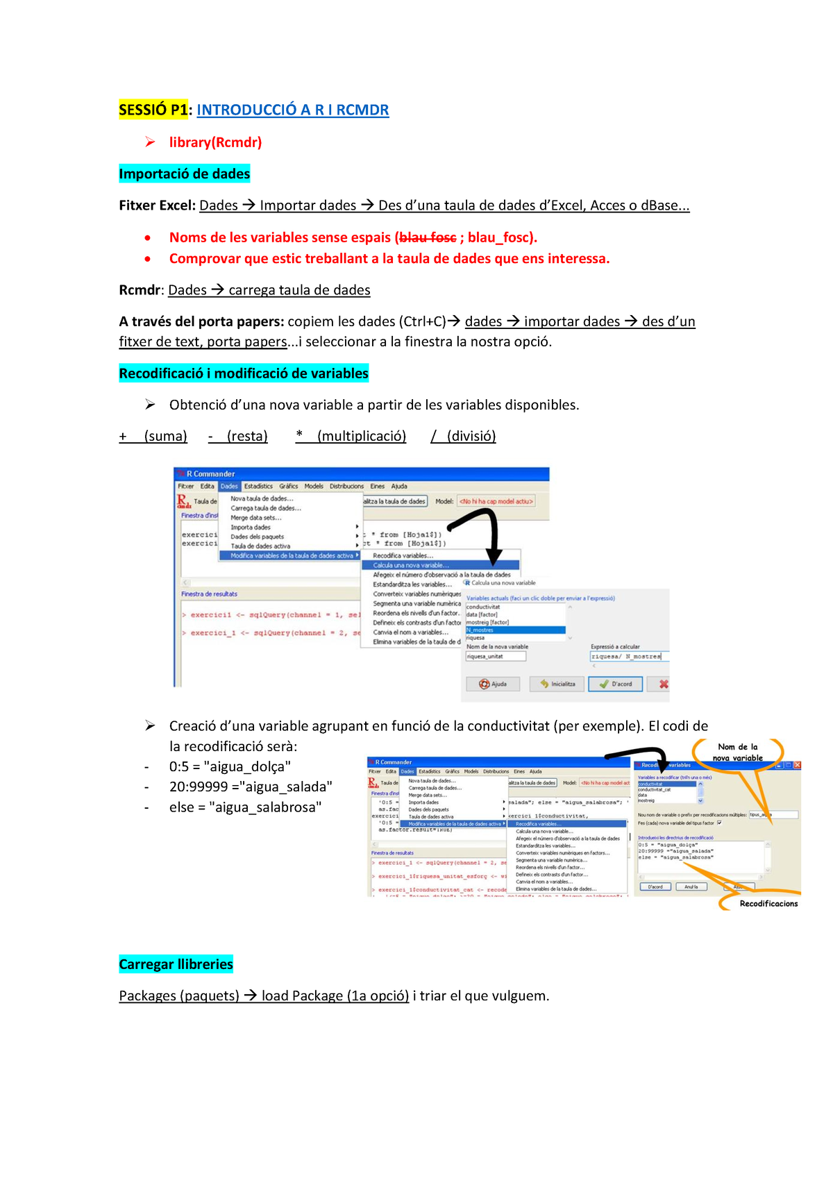 Apunts R PDF - SESSI” P1: INTRODUCCI” A R I RCMDR Library(Rcmdr ...