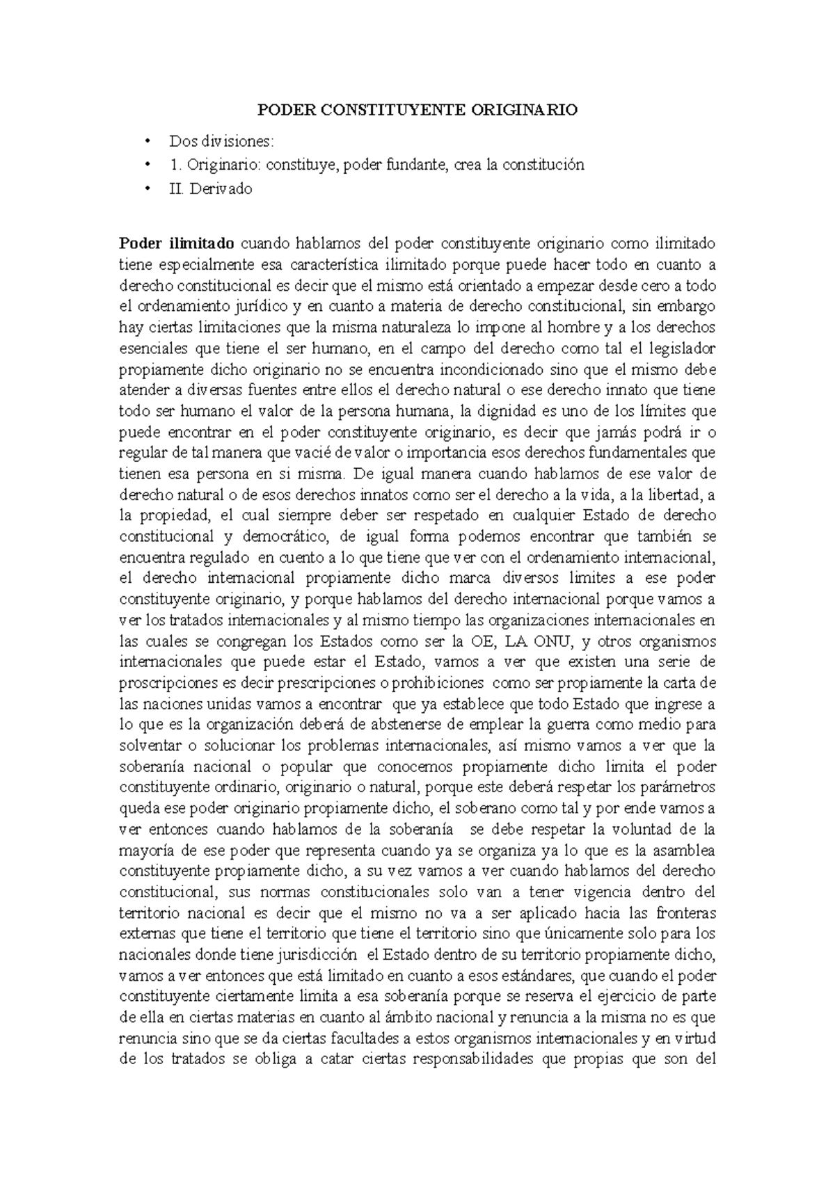 Trabajo Poder Constituyente - PODER CONSTITUYENTE ORIGINARIO Dos ...