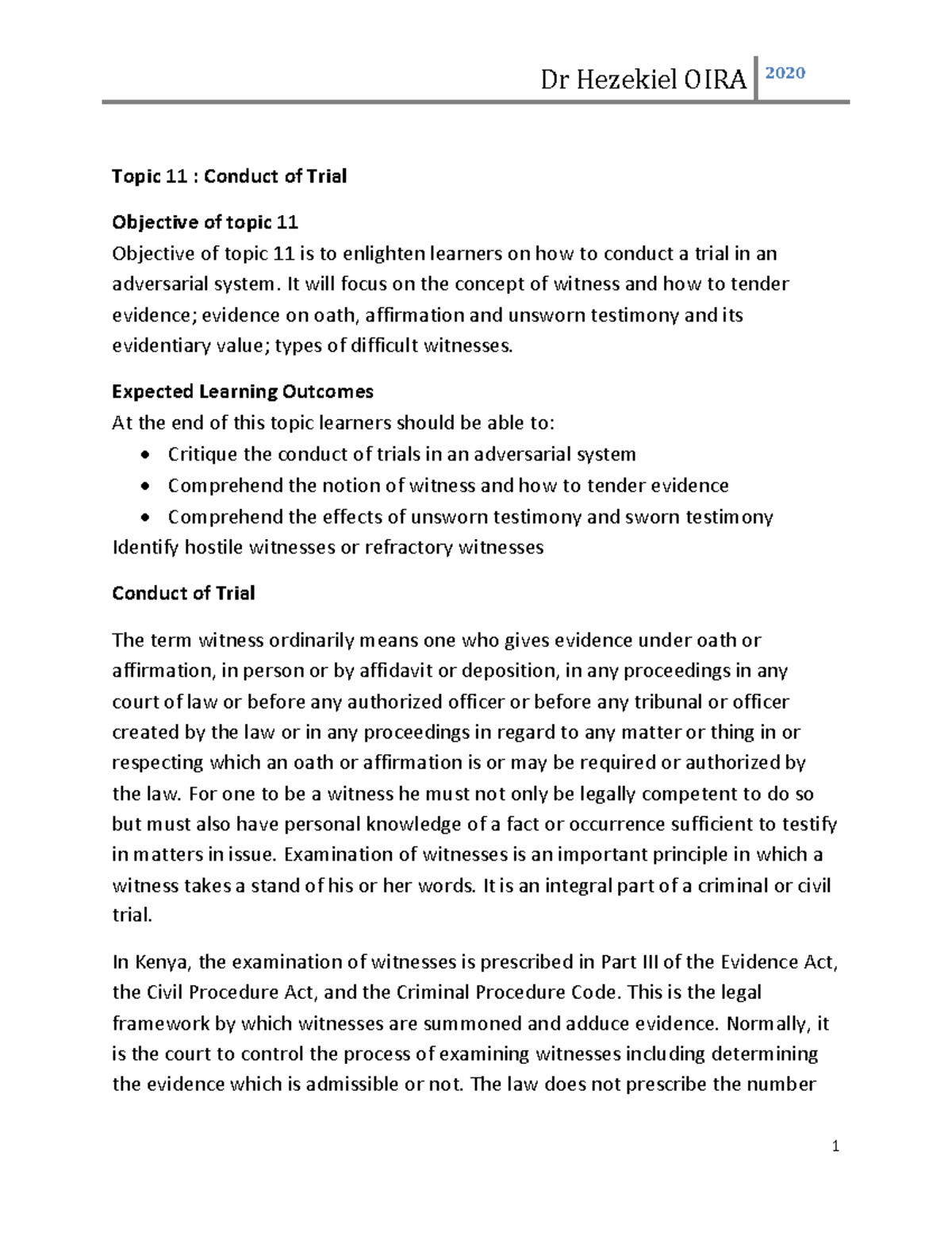 Topic 11 Conduct of Trial - Dr Hezekiel OIRA Topic 11 : Conduct of ...