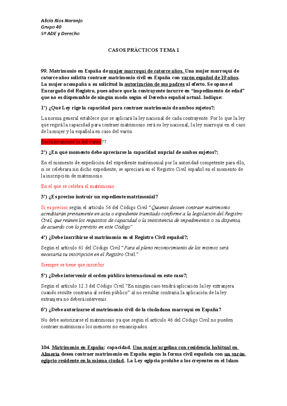 Casos PRÁ Cticos TEMA 1 Y TEMA 2 - Grupo 40 5º ADE Y Derecho CASOS ...