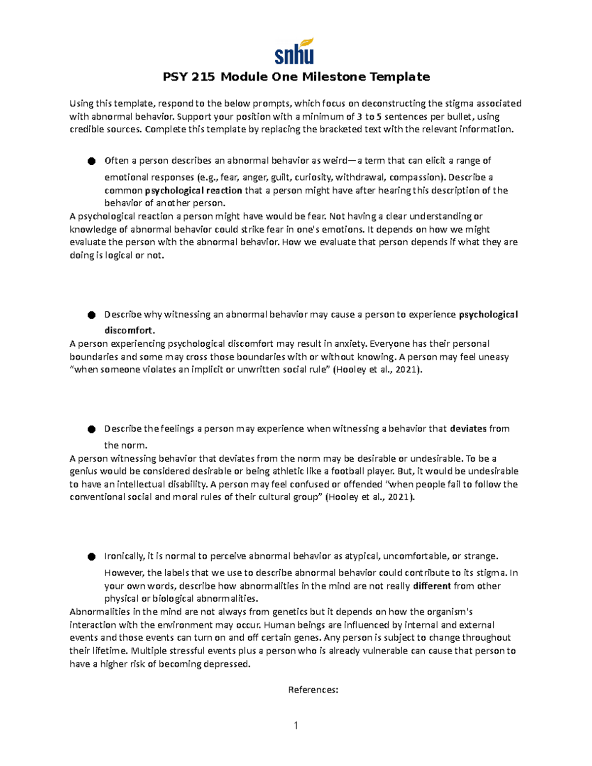 PSY 215 Module One Milestone Template PSY 215 Module One Milestone