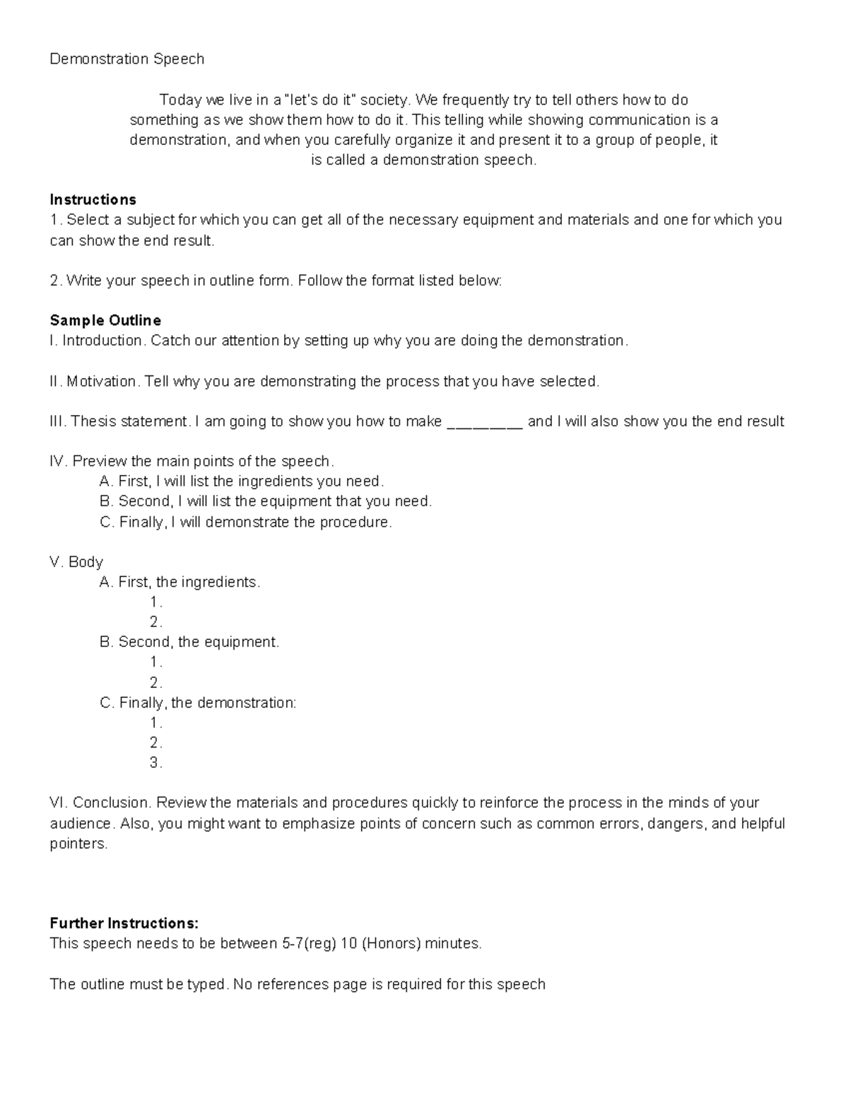 Demonstration Speech Prompt - Demonstration Speech Today we live in a ...