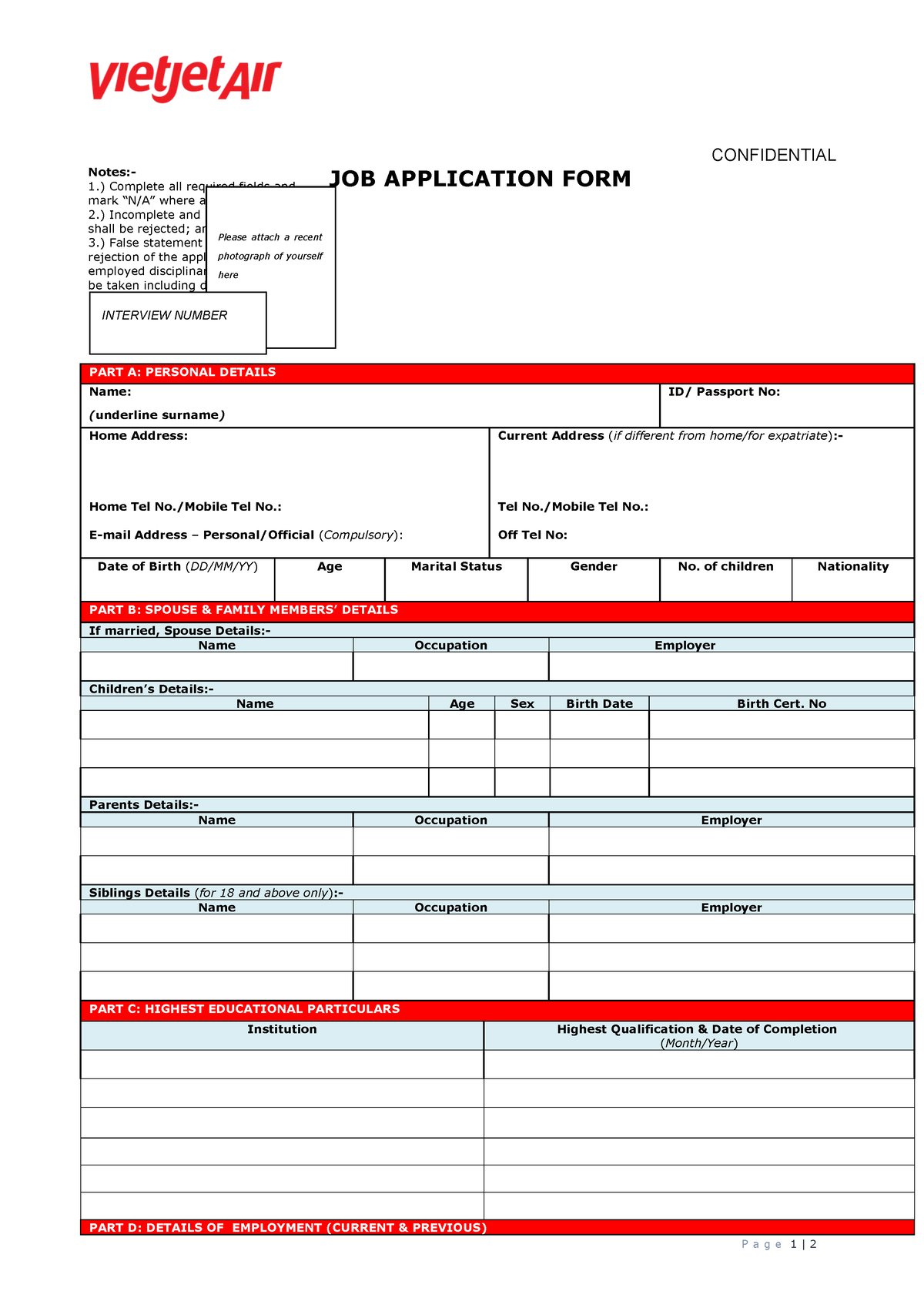 Vietjet-air-Form Application - CONFIDENTIAL Notes:- 1.) Complete all ...