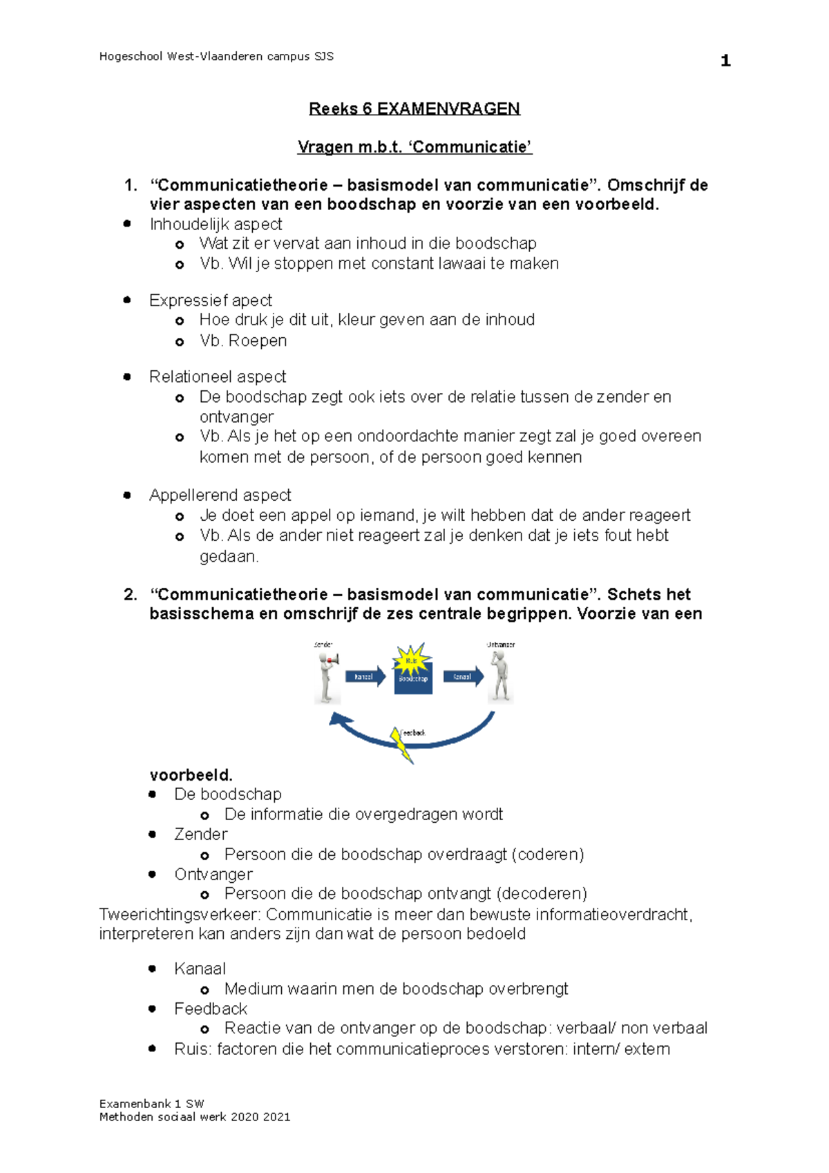 Examenvragen Agogiek - Reeks 6 EXAMENVRAGEN Vragen M.b. ‘Communicatie ...