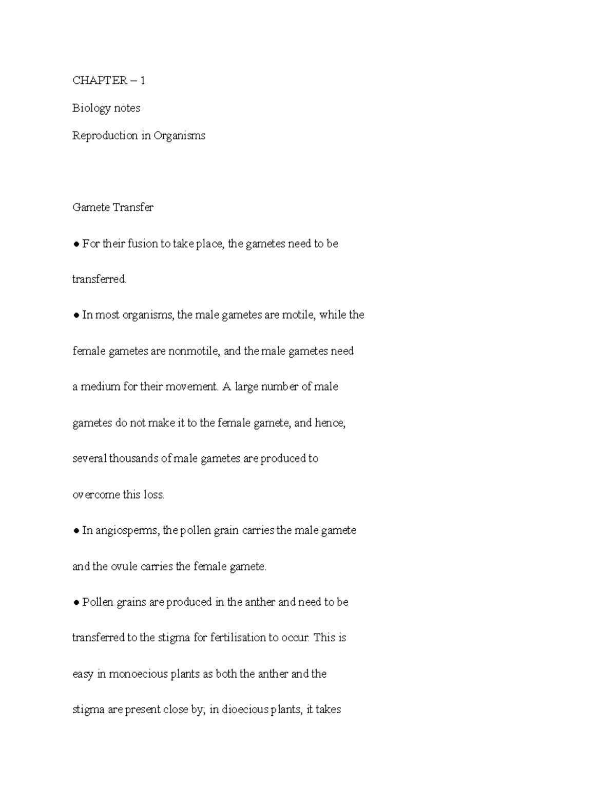 Chapter –1 Biology Notes 5 pt - CHAPTER – 1 Biology notes Reproduction ...