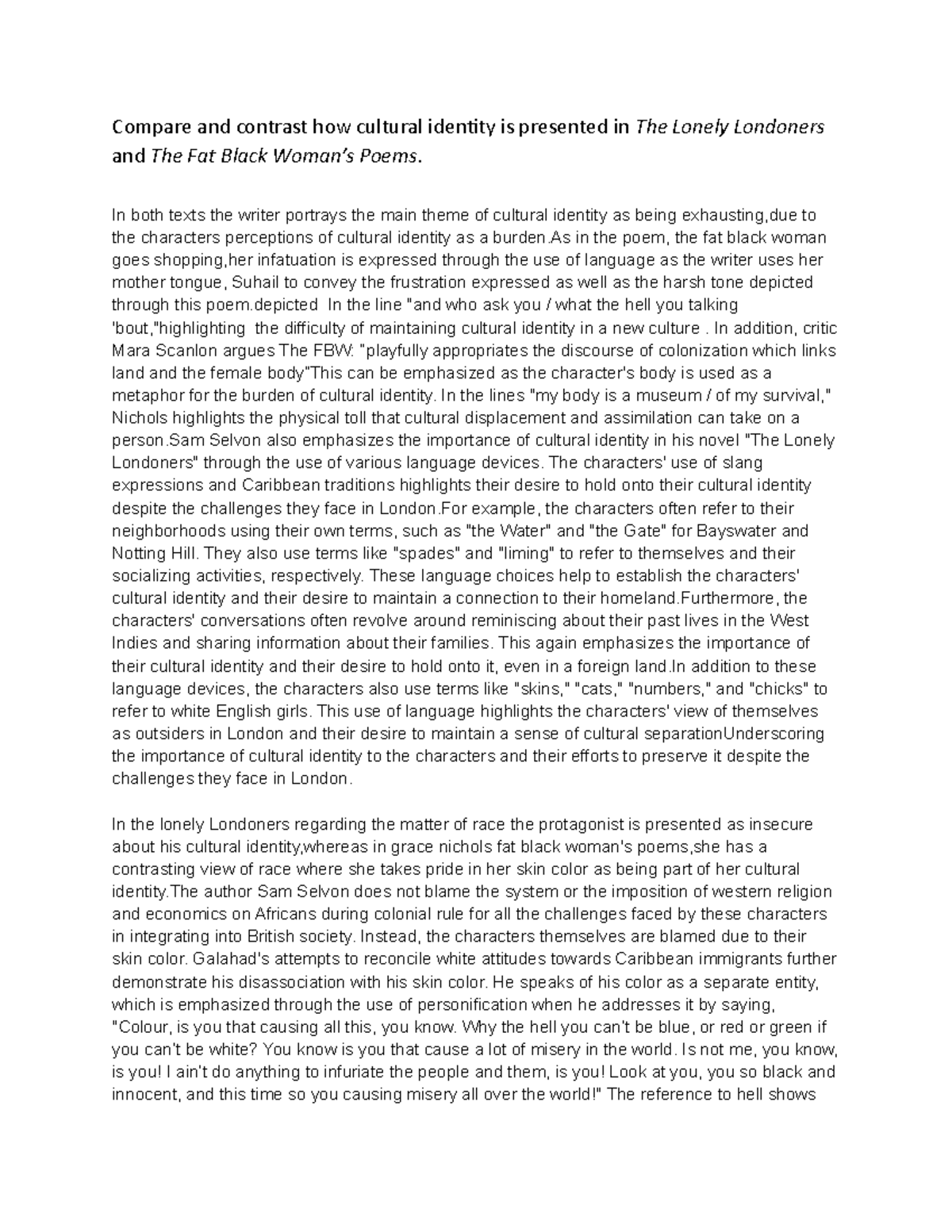 Final comparative coursework - Compare and contrast how cultural ...
