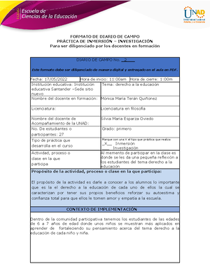 Diario DE Campo 2 Teran Monica - FORMATO DE DIARIO DE CAMPO PR¡CTICA DE  INMERSI”N – INVESTIGACI”N - Studocu