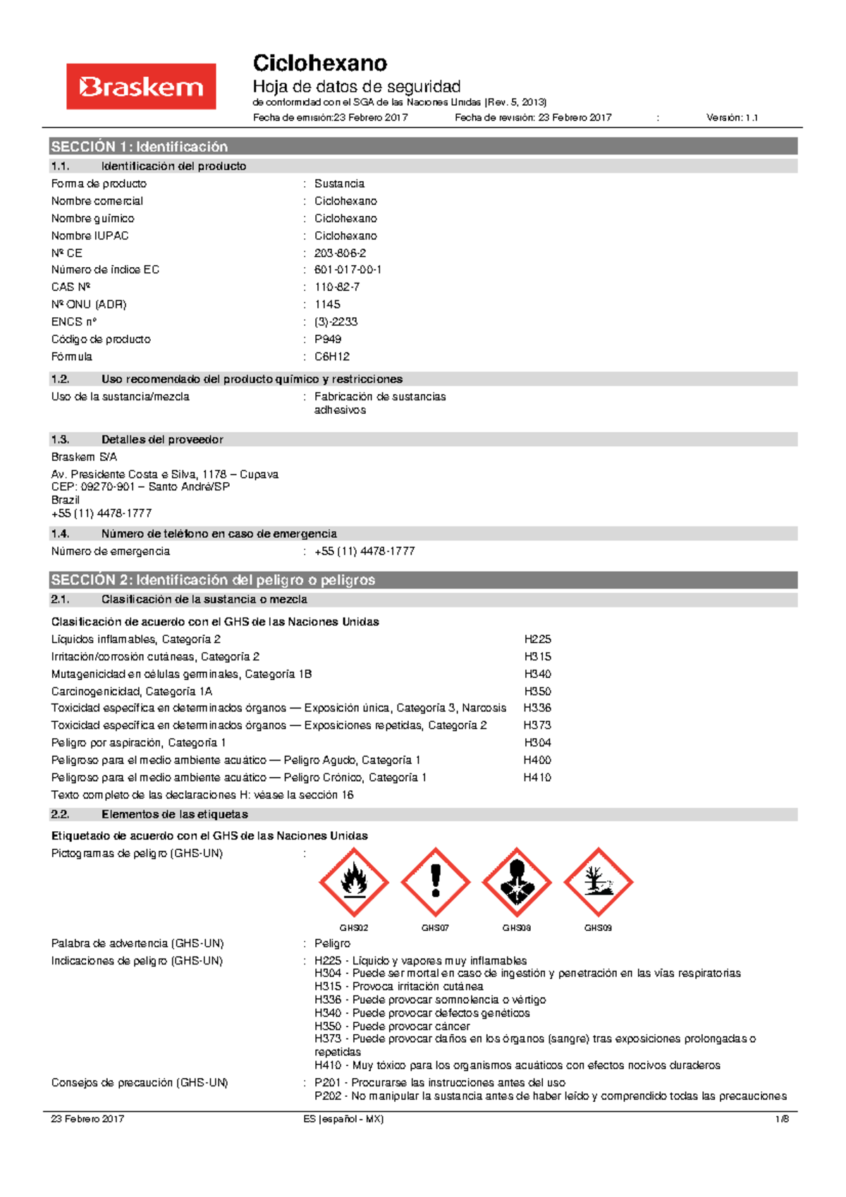 SDS Ciclohexano - ES Chile - Hoja de datos de seguridad de conformidad ...