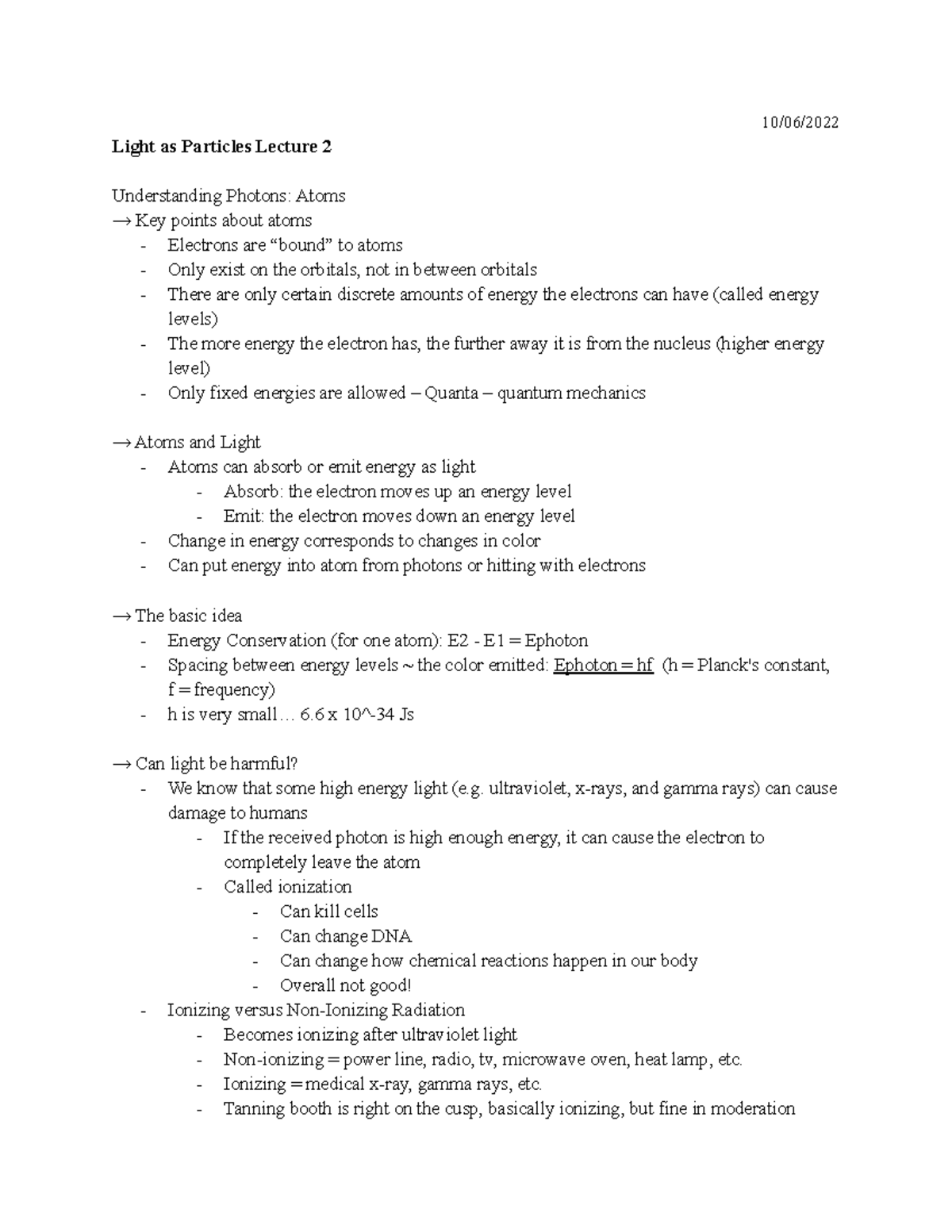 Lecture 2 - Light as Particles - 10/06/ Light as Particles Lecture 2