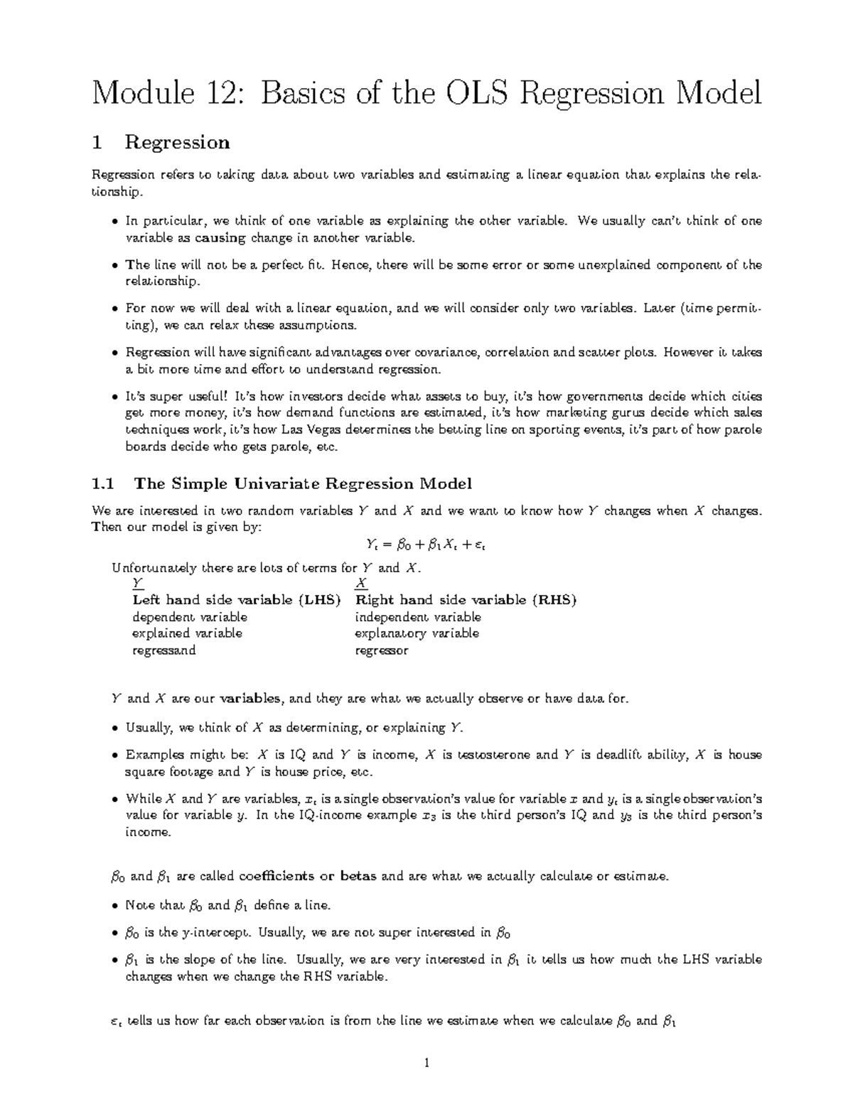 Module 12 Notes - Module 12: Basics of the OLS Regression Model 1 ...