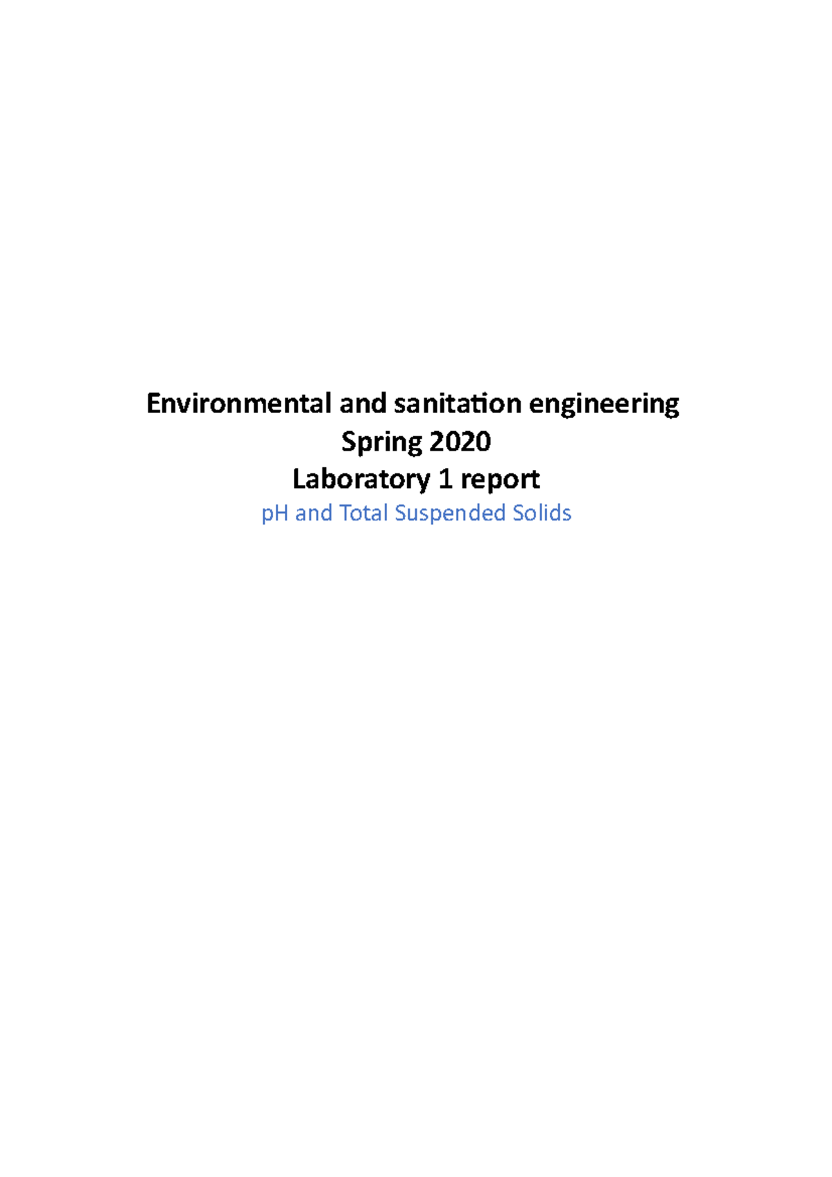 Environmental lab 1 report Environmental and sanitation engineering