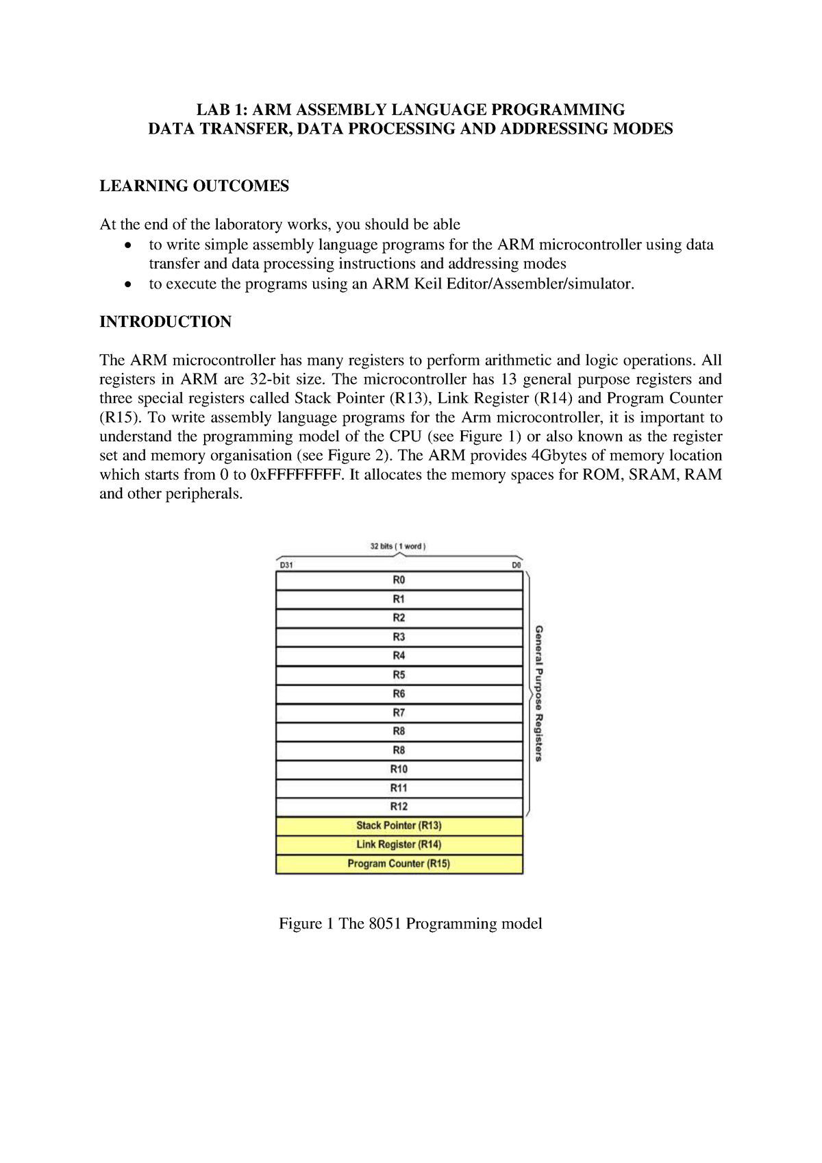 Lab 1 Data Transfer Processing Addressing Modes LAB 1 ARM