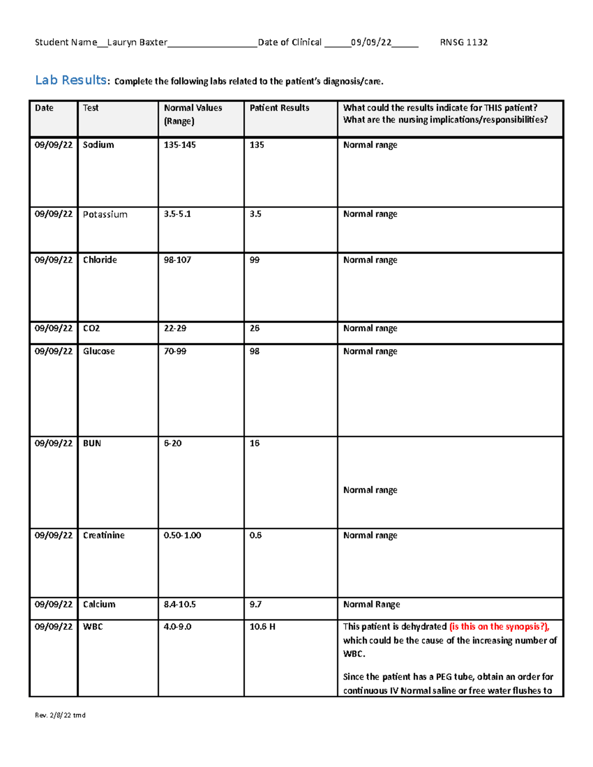 Care Plan Lab Results care plan 2 - Student Name__Lauryn Baxter ...