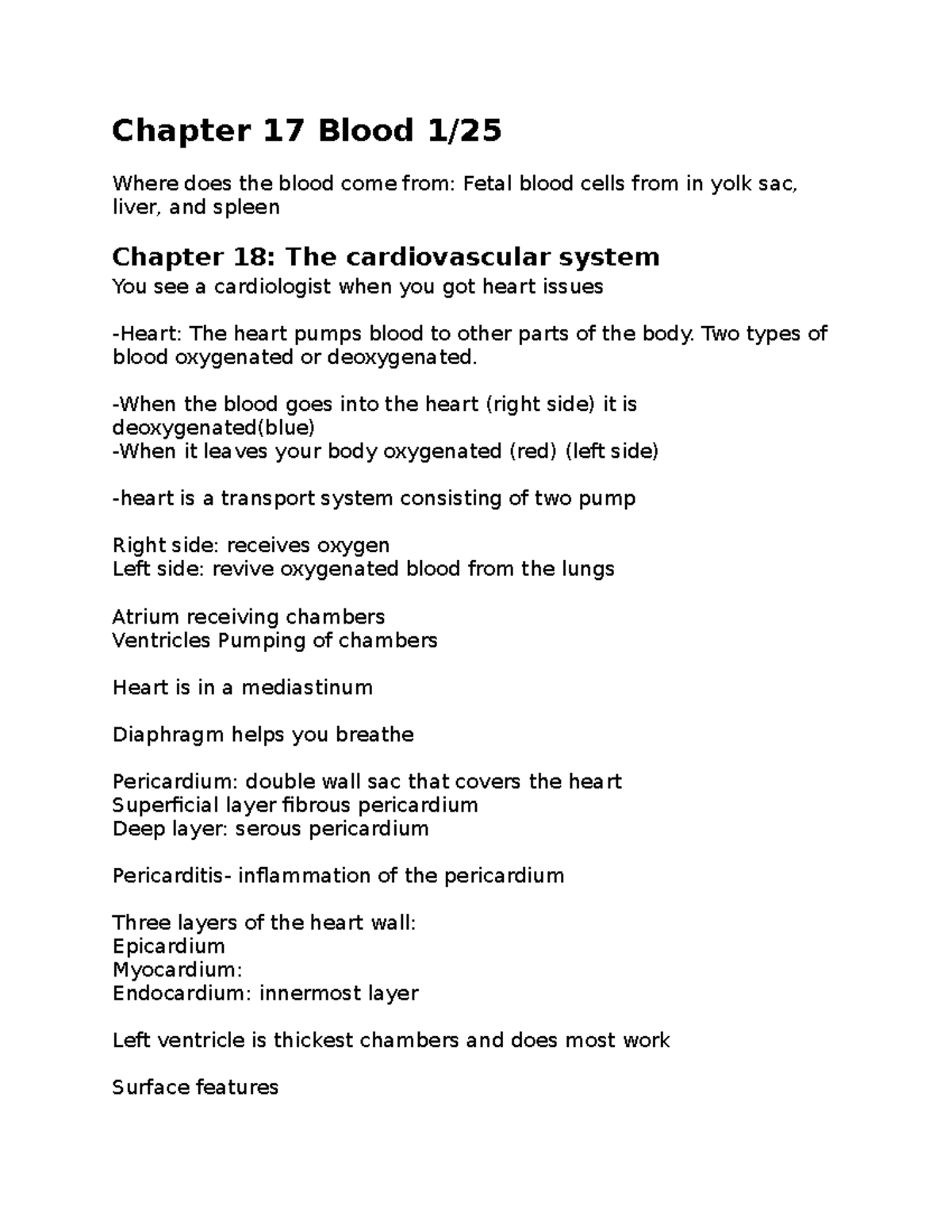 Anatomy and physiology II 125 Chapter 17 Blood 1/ Where does the blood come from Fetal blood