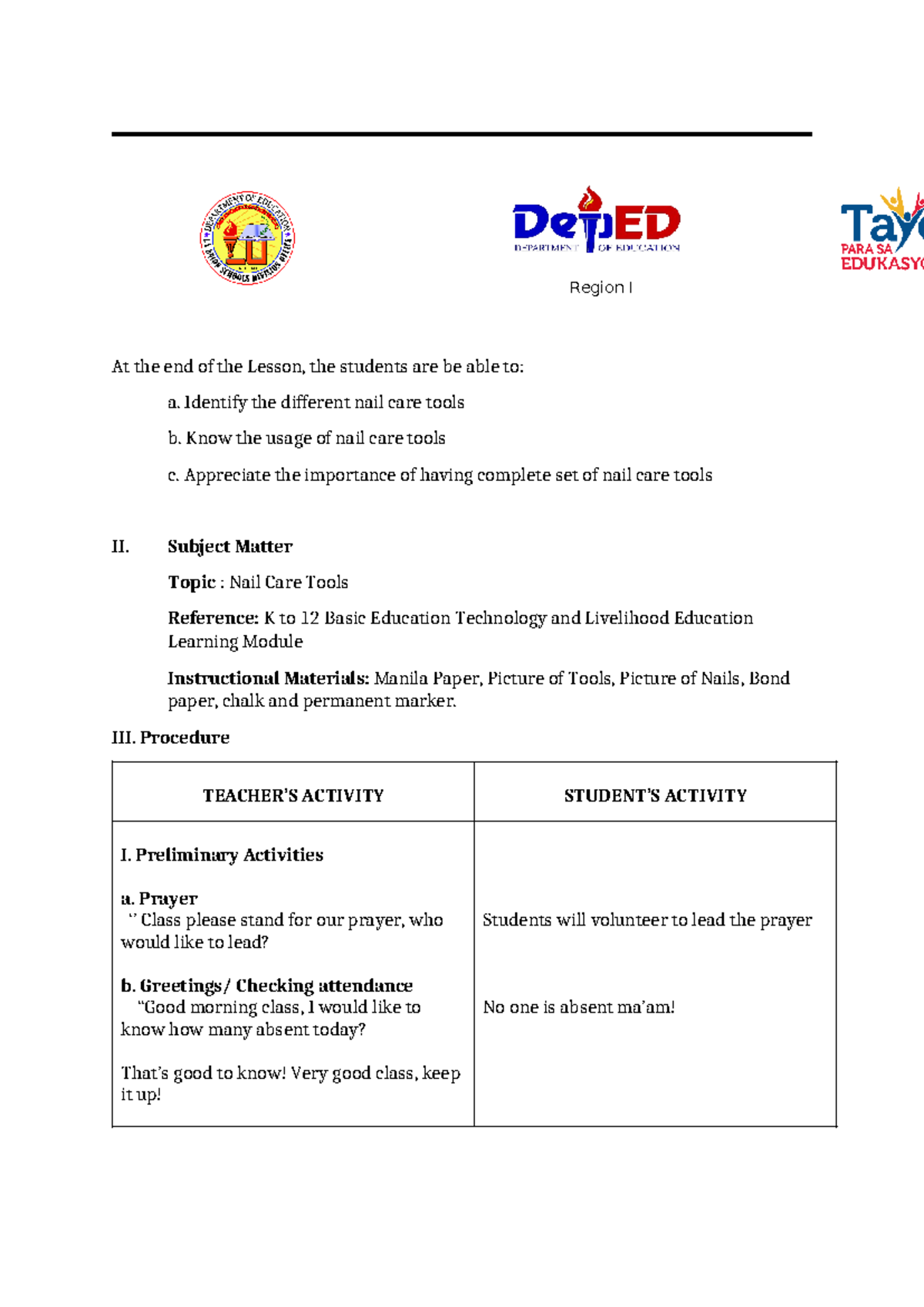 Lesson-Plan-in-Technology-and-Livelihood-Education - Region I At the ...