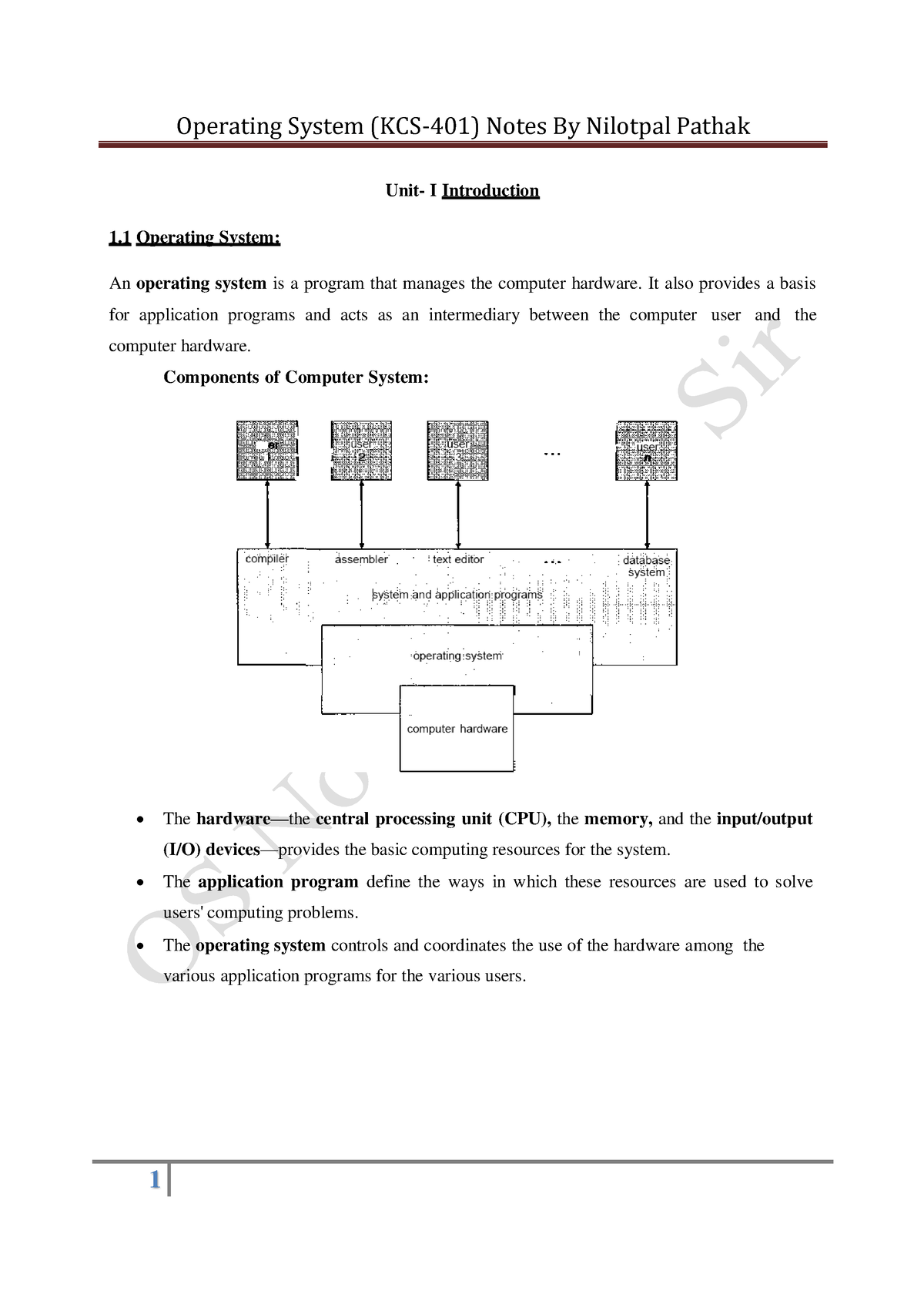 Complete OS Notes - Unit- I Introduction 1 Operating System: An ...