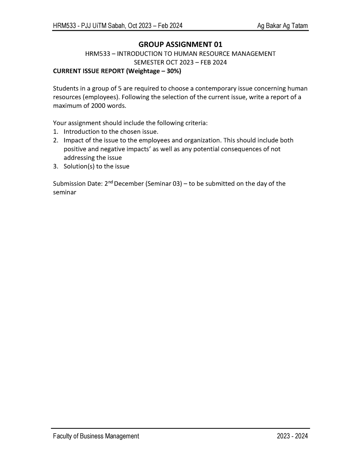 assignment hrm533 current issue