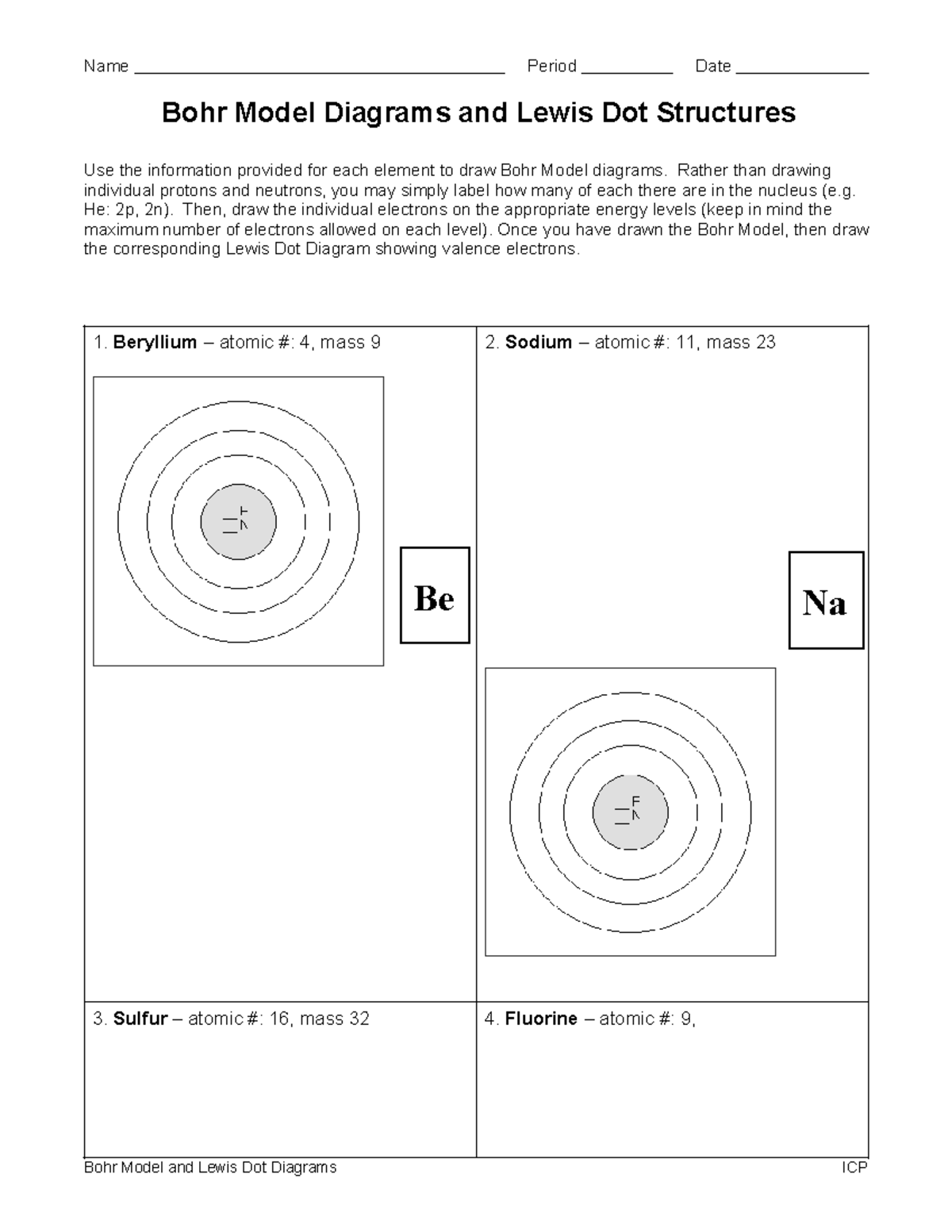 Bohr and lewis practice - Name Period Date Bohr Model Diagrams and ...