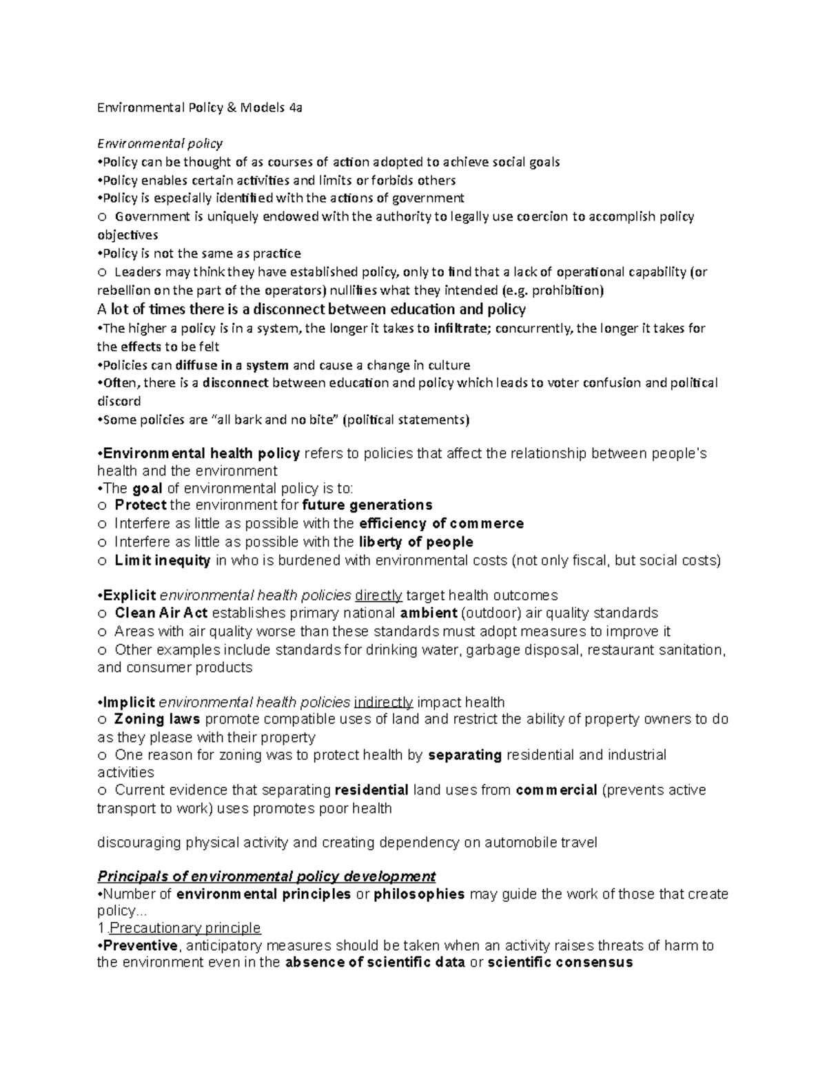 Module A Environmental Policy Environmental Policy Models A