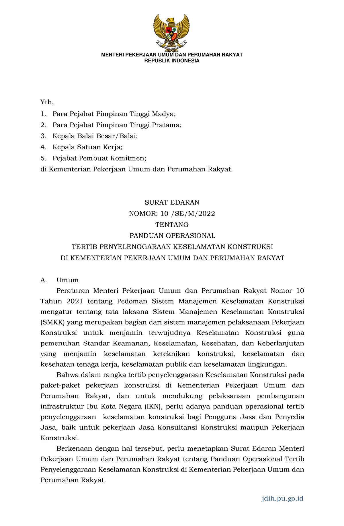 2022SEMenteri PUPR 10 - Permen PUPR No 10 2022 - MENTERI PEKERJAAN UMUM ...